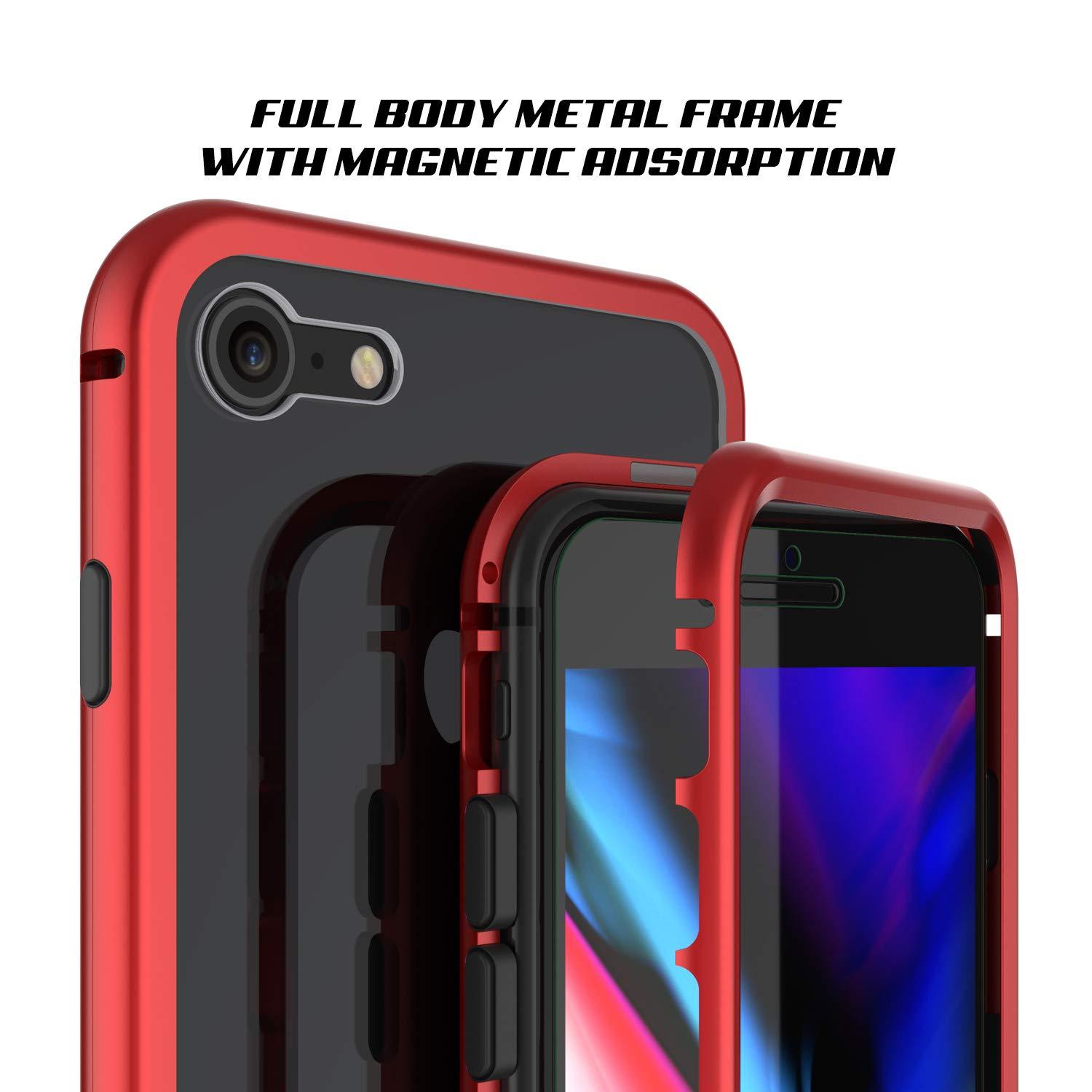 iPhone 8 Case, Punkcase Magnetix 2.0 Protective TPU Cover W/ Tempered Glass Screen Protector [Red]