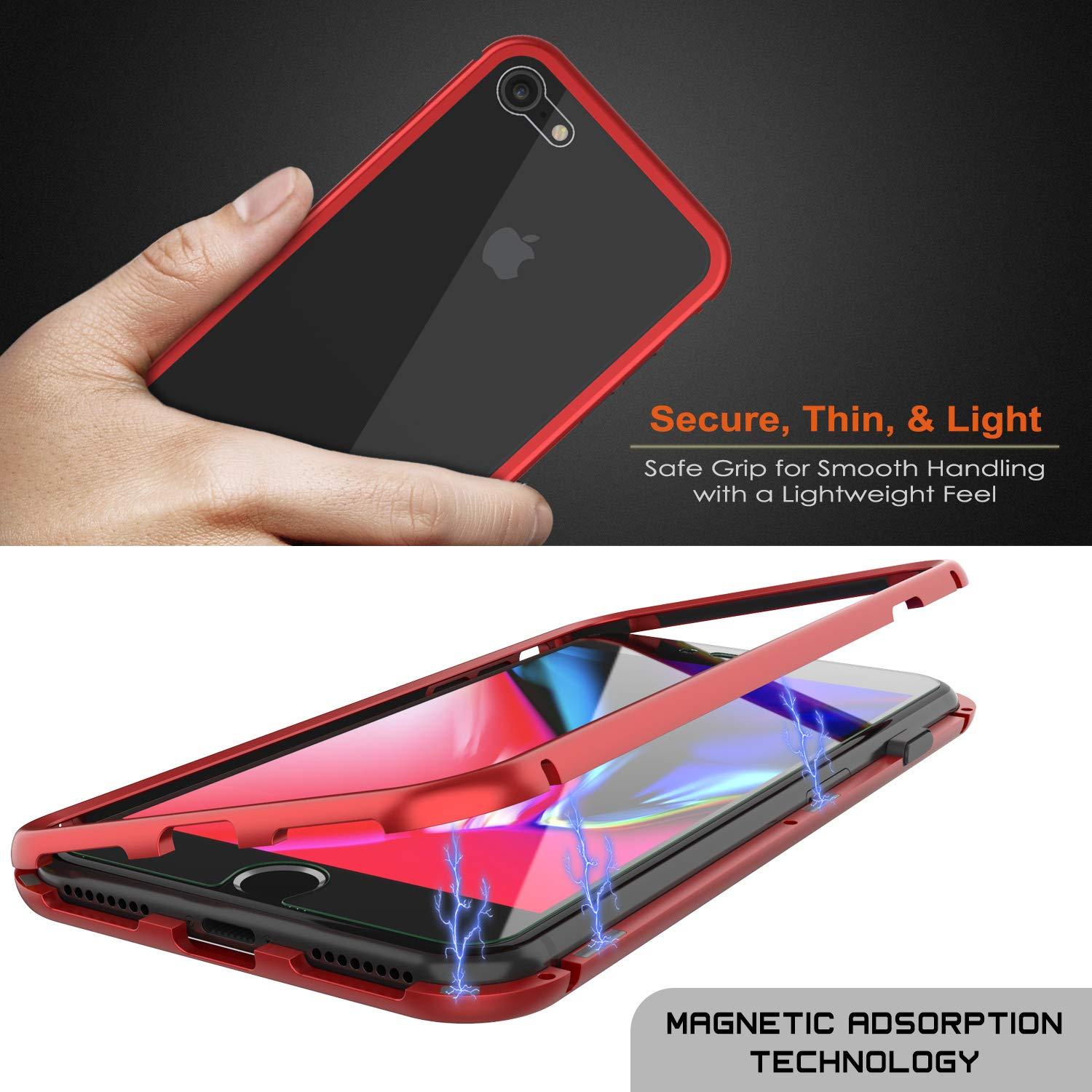 iPhone 8 Case, Punkcase Magnetix 2.0 Protective TPU Cover W/ Tempered Glass Screen Protector [Red]