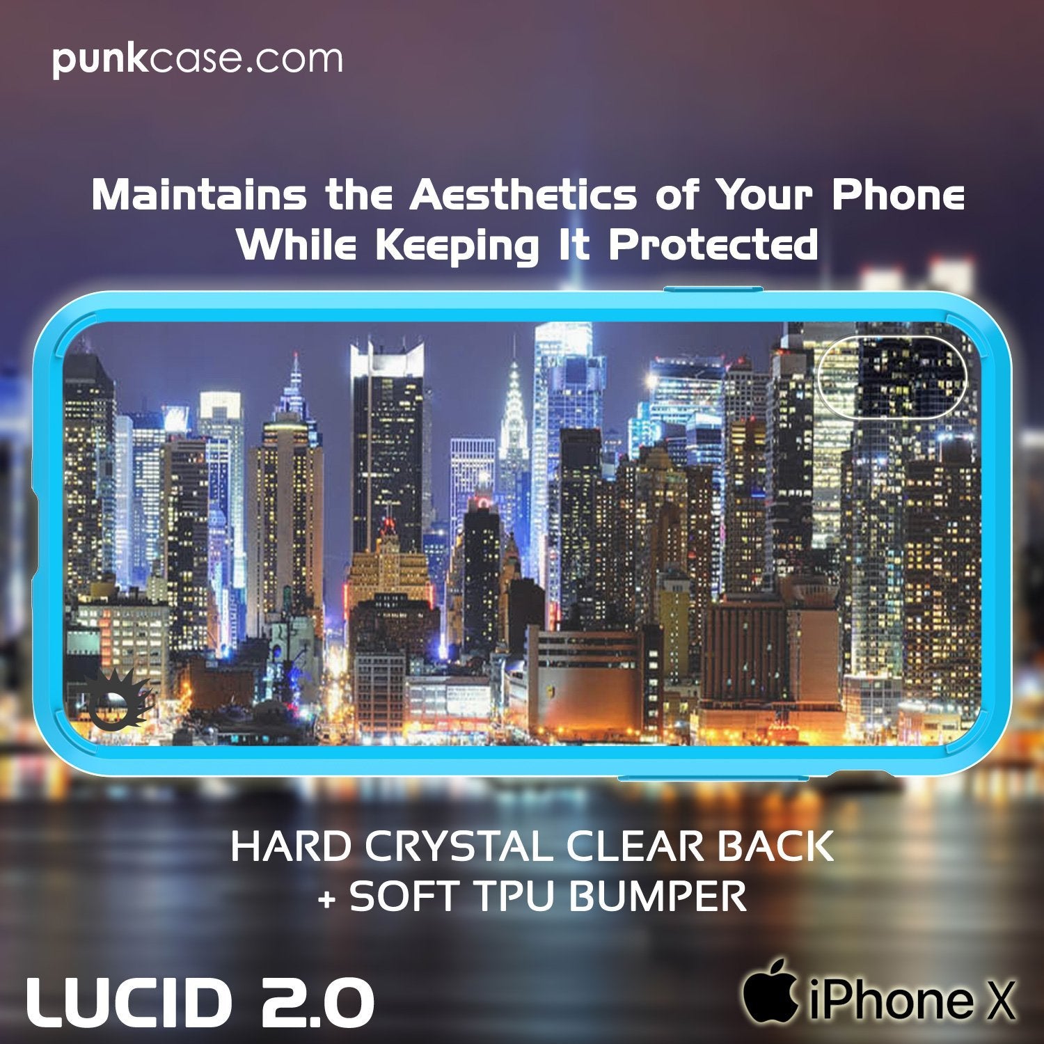 iPhone X Case, PUNKcase [LUCID 2.0 Series] [Slim Fit] Armor Cover W/Integrated Anti-Shock System & Tempered Glass Screen Protector [Light Blue]