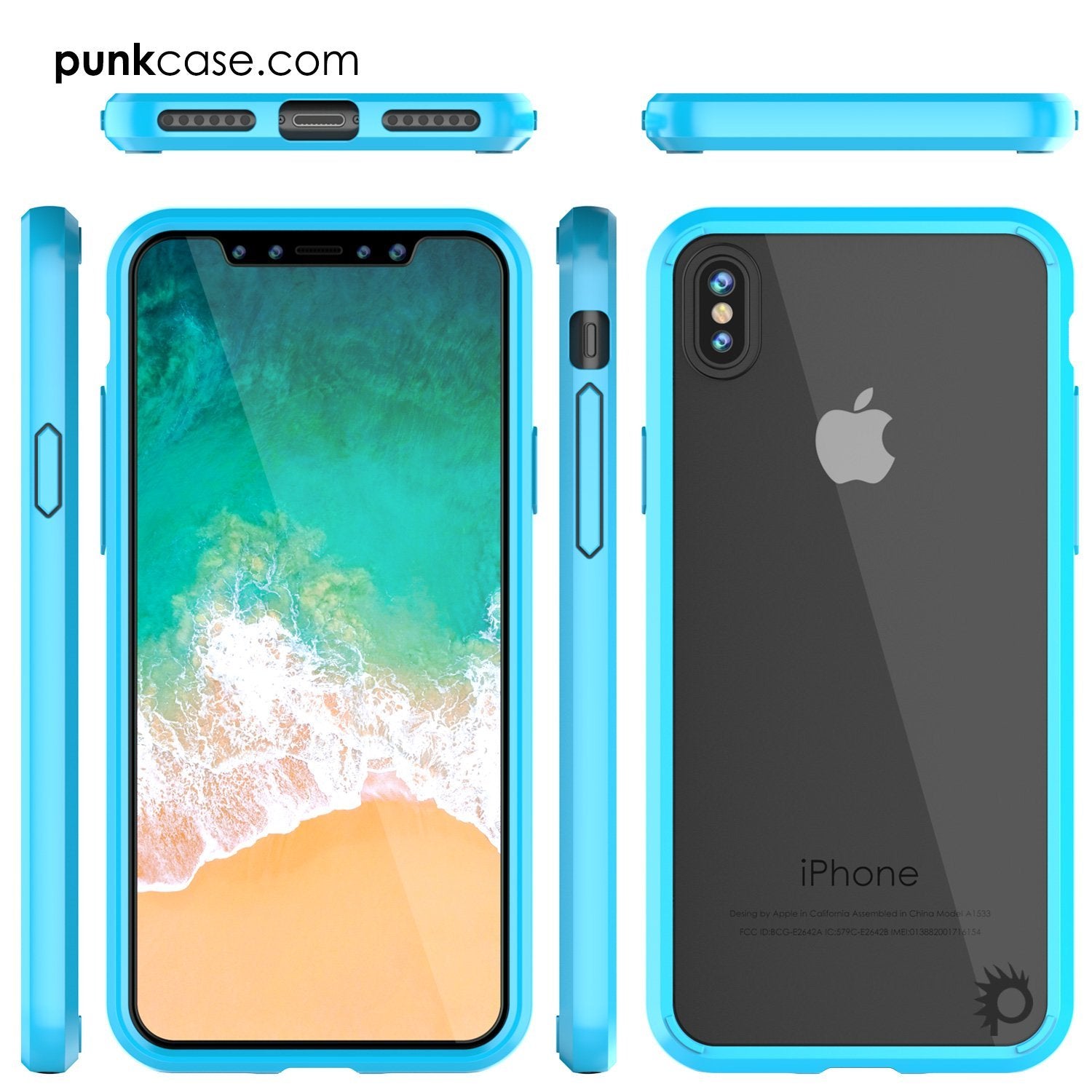 iPhone X Case, PUNKcase [LUCID 2.0 Series] [Slim Fit] Armor Cover W/Integrated Anti-Shock System & Tempered Glass Screen Protector [Light Blue]