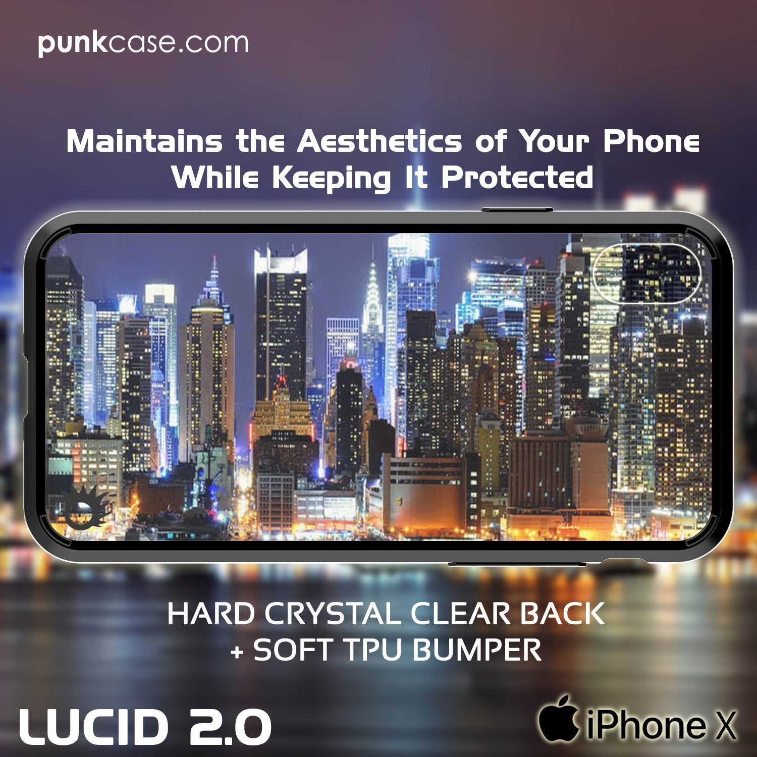 iPhone X Case, PUNKcase [LUCID 2.0 Series] [Slim Fit] Armor Cover W/Integrated Anti-Shock System & Tempered Glass PUNKSHIELD Screen Protector [Black]