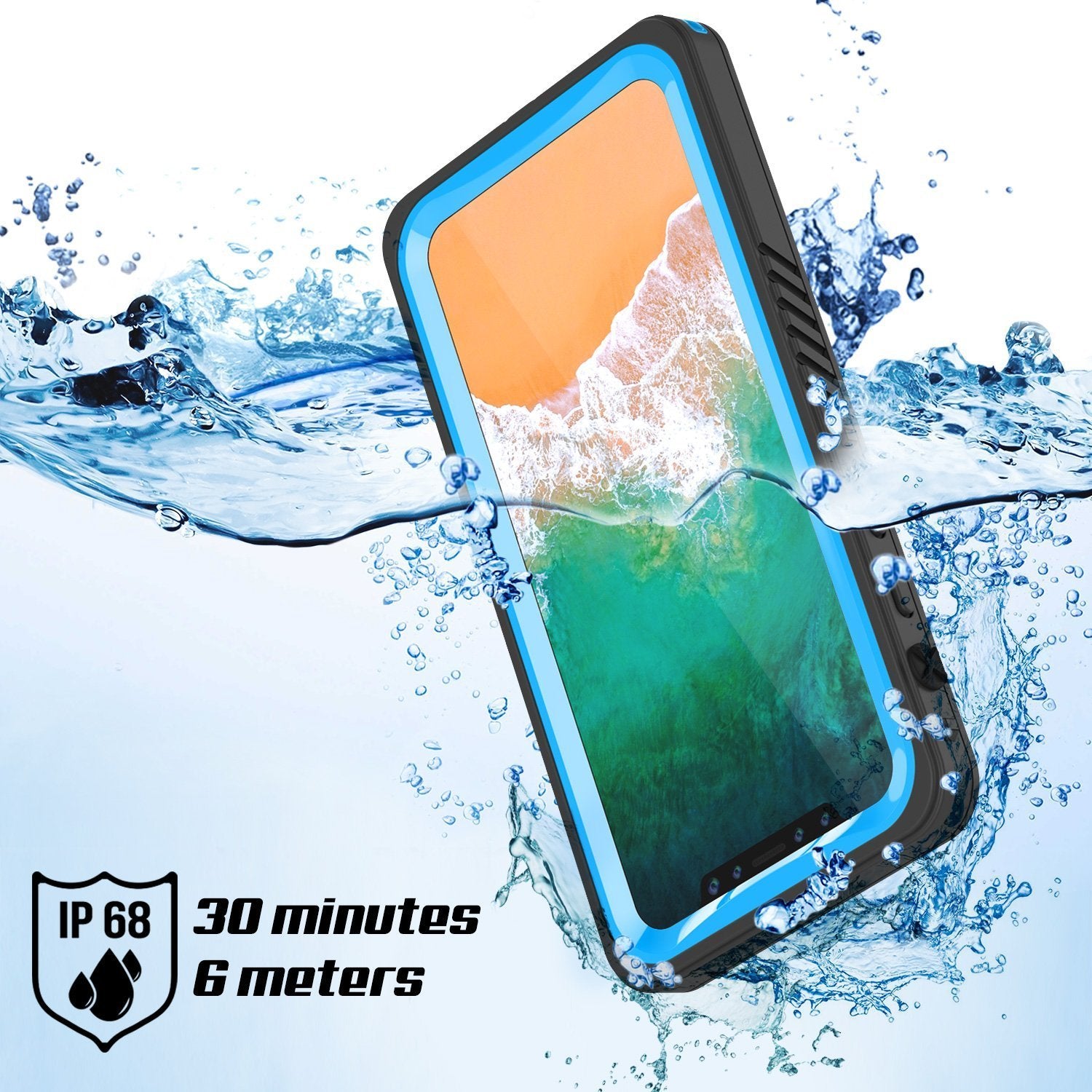 iPhone XS Max Waterproof Case, Punkcase [Extreme Series] Armor Cover W/ Built In Screen Protector [Light Blue]