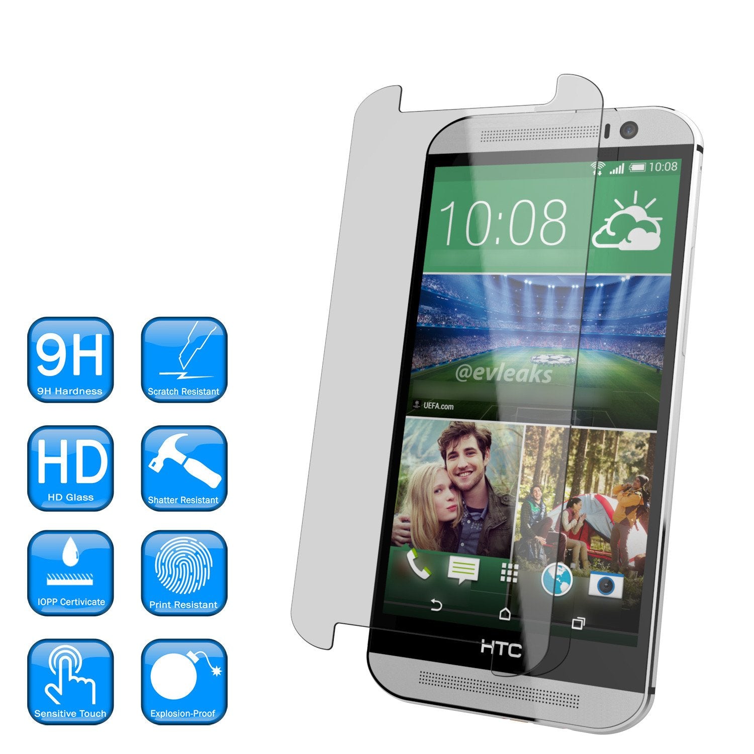 M8 Tempered Glass Screen Protector, Punkcase SHIELD for HTC One M8 0.33mm Thick 9H