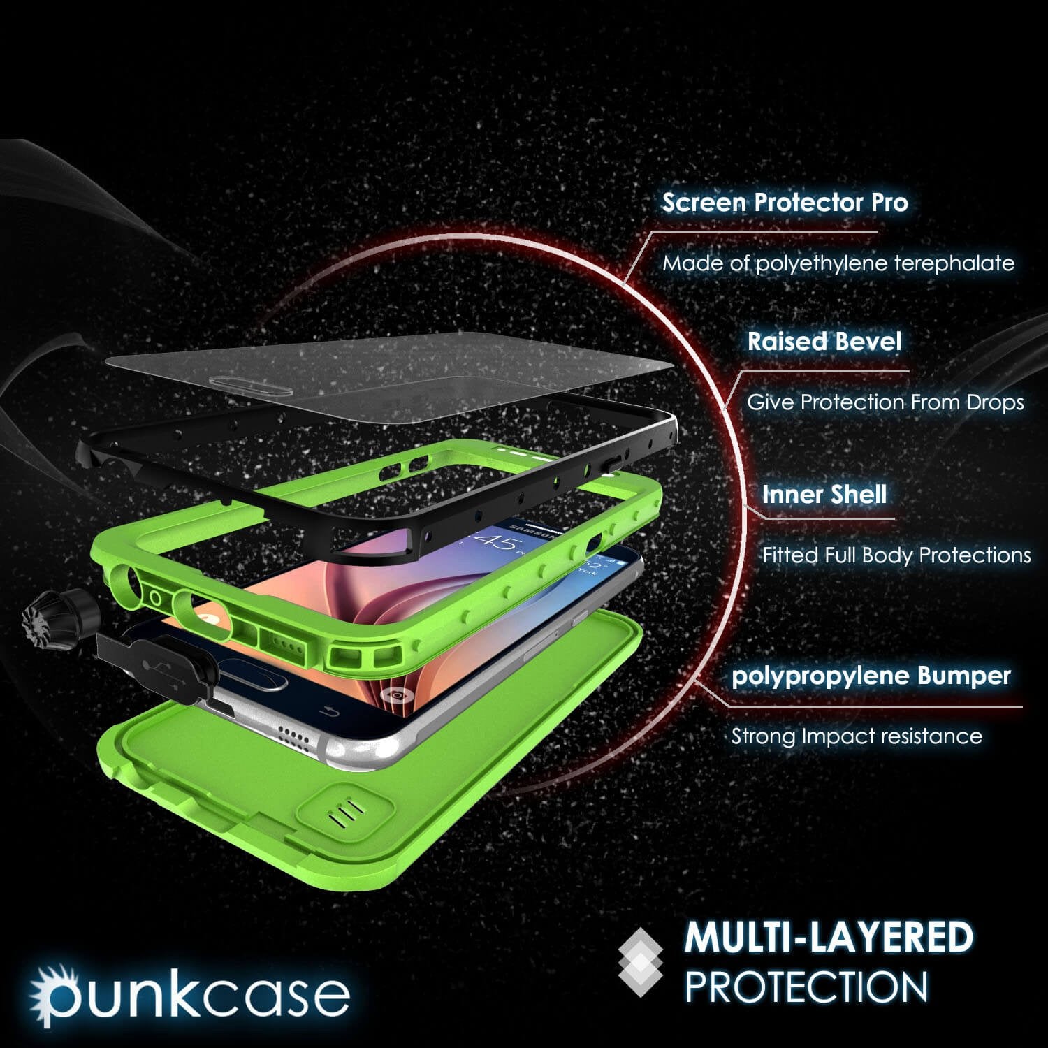 Galaxy S6 Waterproof Case PunkCase StudStar Light Green Thin 6.6ft Underwater IP68 Shock/Dirt Proof