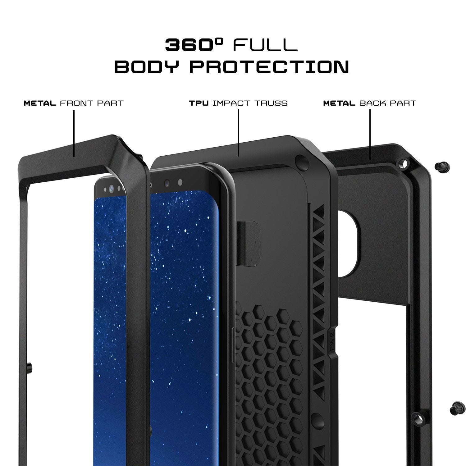 Galaxy Note 8  Case, Punkcase METALLIC Black Shockproof Slim Metal Cover Armor Case