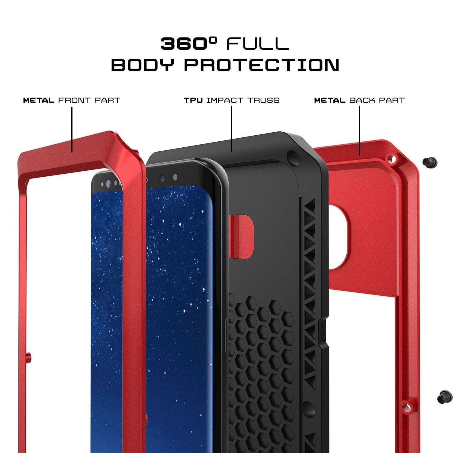 Galaxy Note 8  Case, Punkcase METALLIC Red Shockproof Slim Metal Cover Armor Case