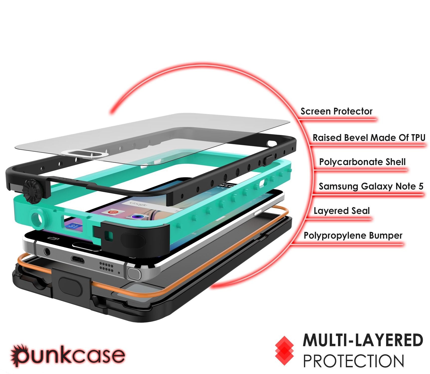 Galaxy Note 5 Waterproof Case, Punkcase StudStar Teal Shock/Dirt/Snow Proof | Lifetime Warranty