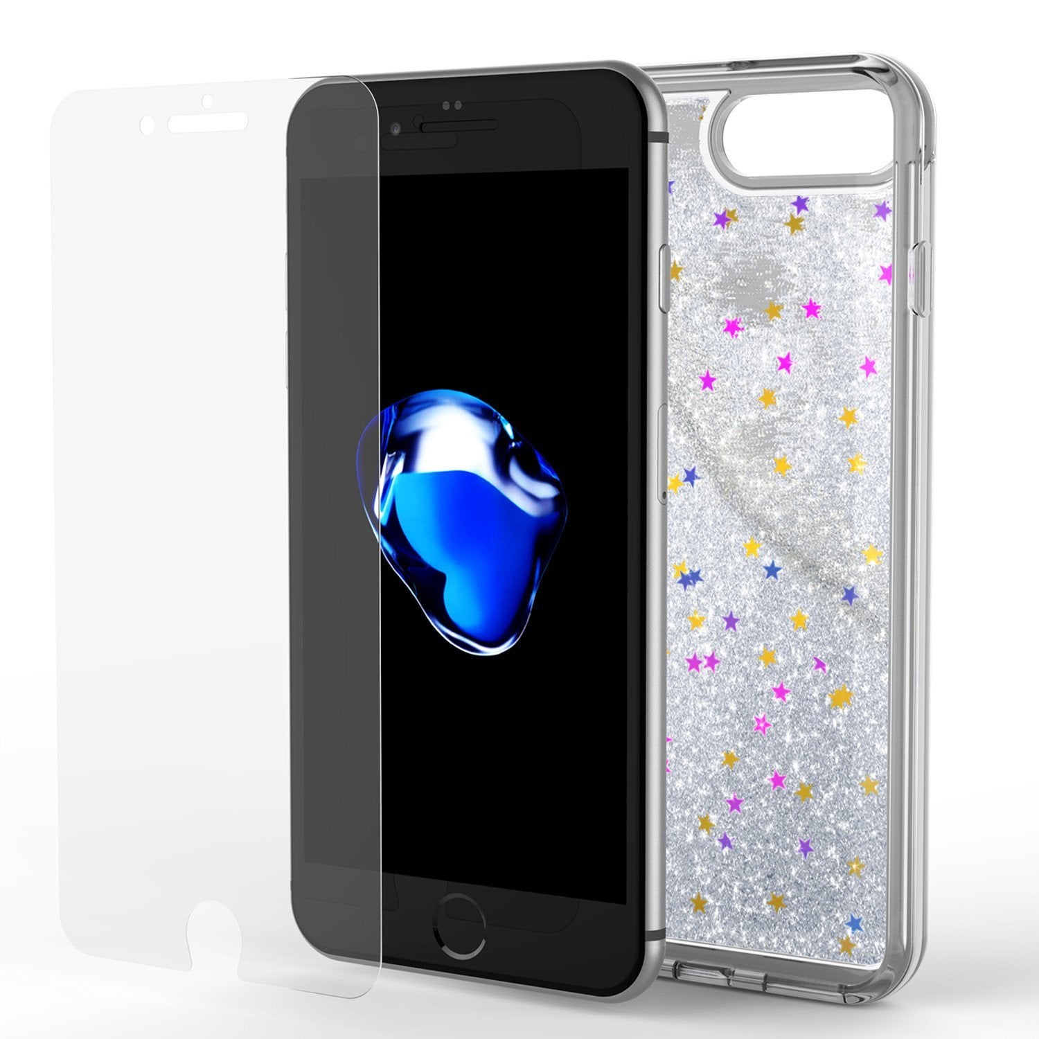 iPhone 8+ Plus Case, PunkCase LIQUID Silver Series, Protective Dual Layer Floating Glitter Cover