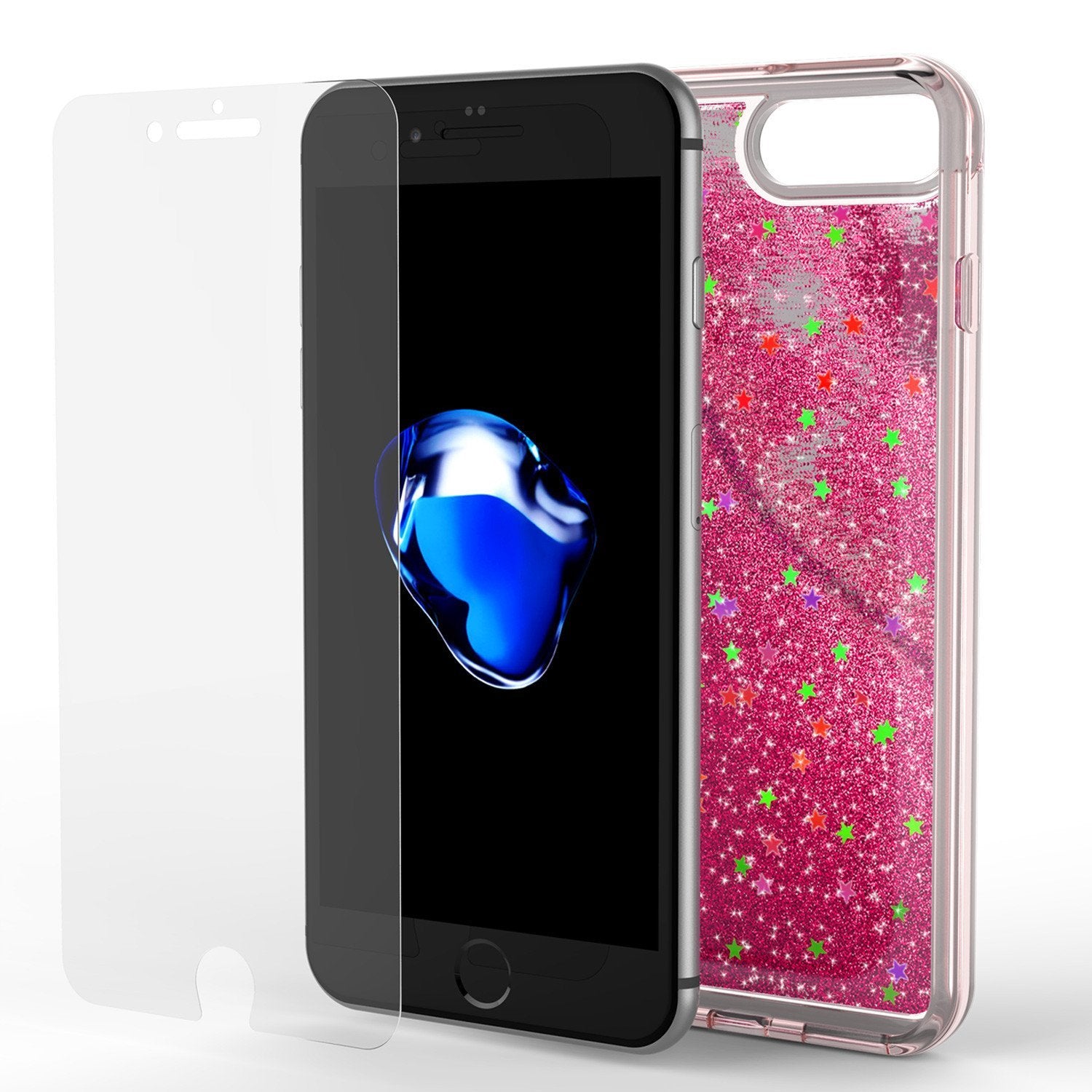 iPhone 8+ Plus Case, PunkCase LIQUID Pink Series, Protective Dual Layer Floating Glitter Cover