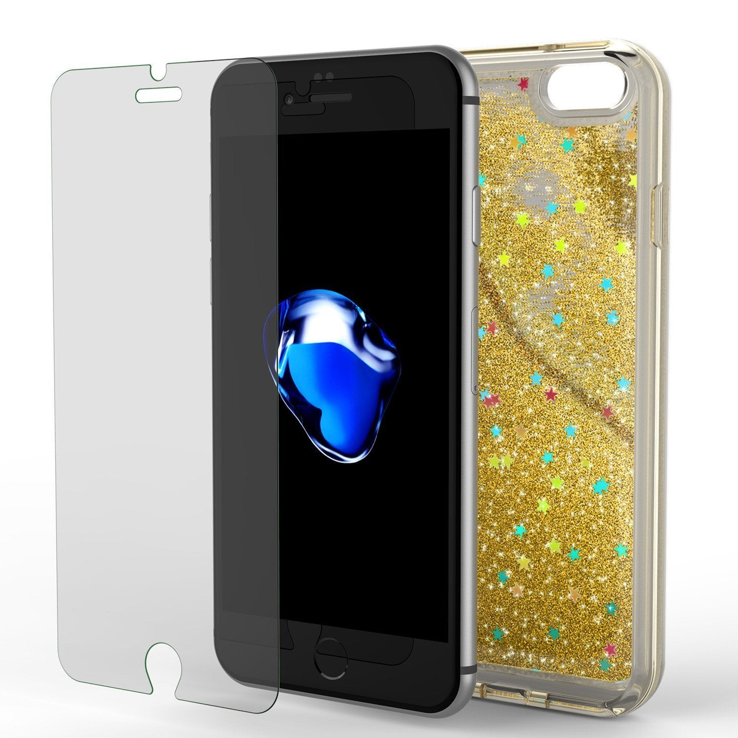 iPhone SE (4.7") Case, PunkCase LIQUID Gold Series, Protective Dual Layer Floating Glitter Cover