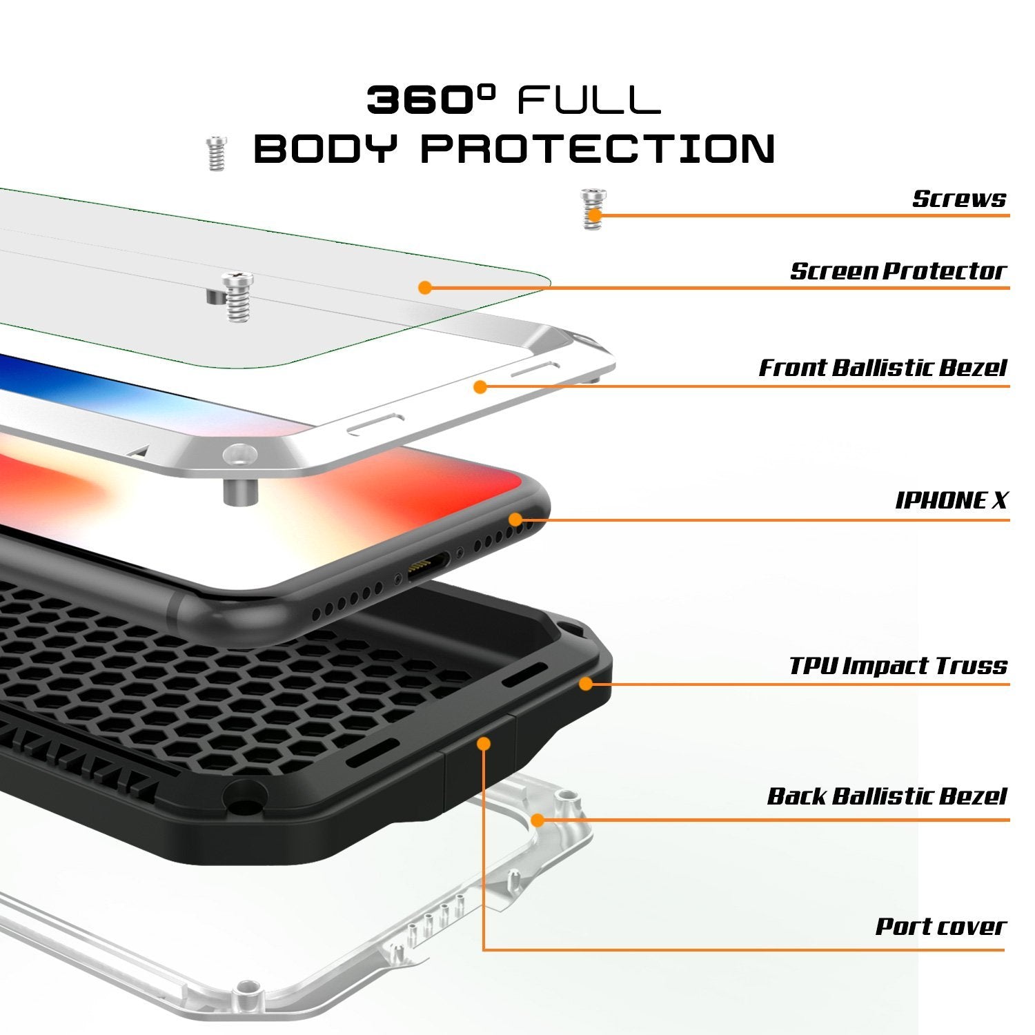 iPhone XR Metal Case, Heavy Duty Military Grade Armor Cover [shock proof] Full Body Hard [White]