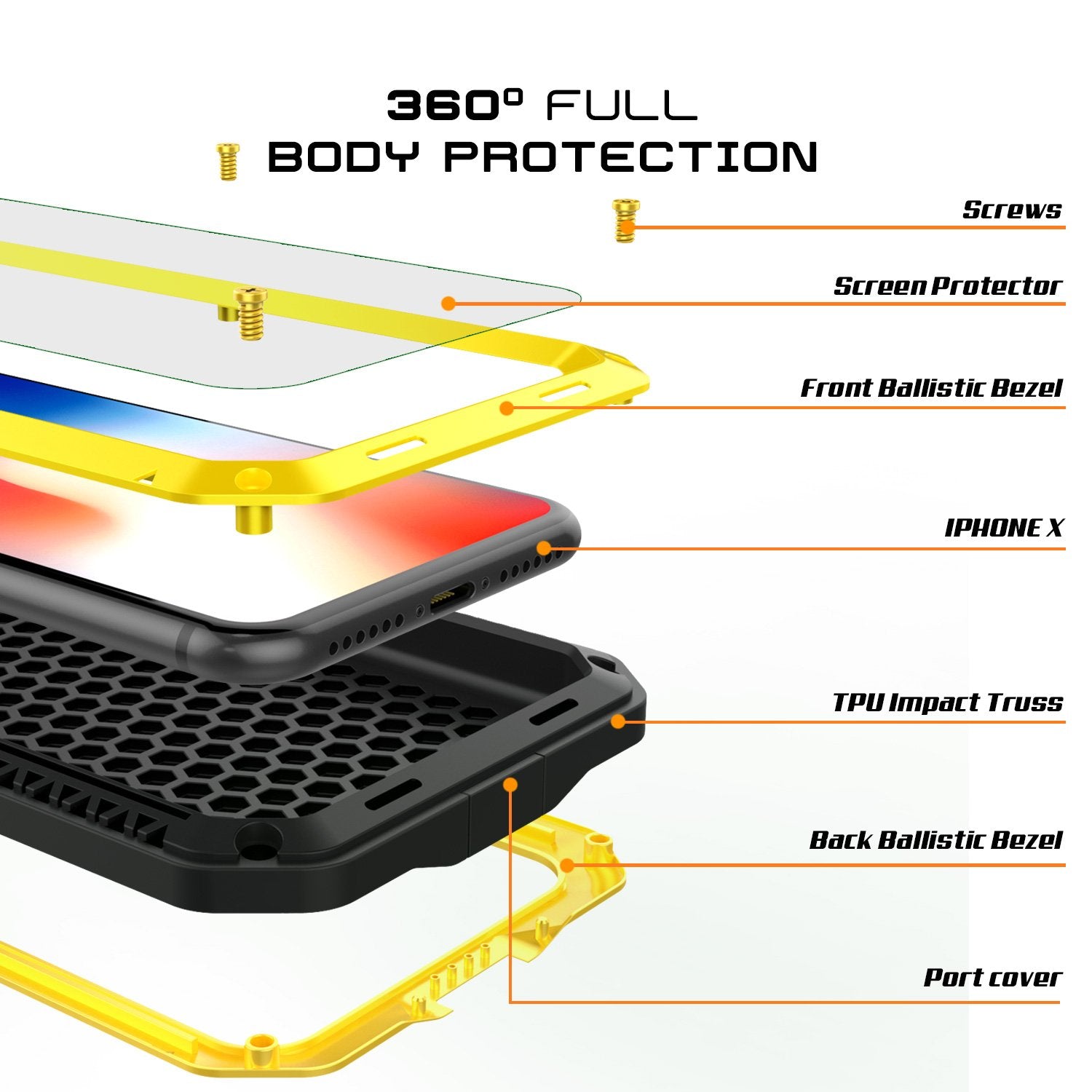 iPhone X Metal Case, Heavy Duty Military Grade Rugged Armor Cover [shock proof] Hybrid Full Body Hard Aluminum & TPU Design [non slip] W/ Prime Drop Protection for Apple iPhone 10 [Neon]