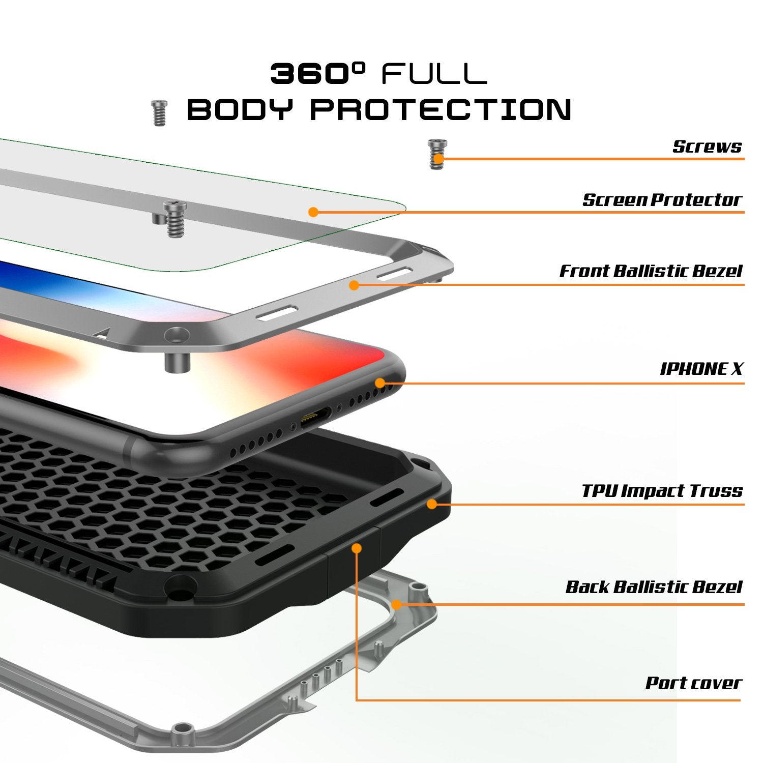 iPhone X Metal Case, Heavy Duty Military Grade Rugged Armor Cover [shock proof] Hybrid Full Body Hard Aluminum & TPU Design [non slip] W/ Prime Drop Protection for Apple iPhone 10 [Silver]