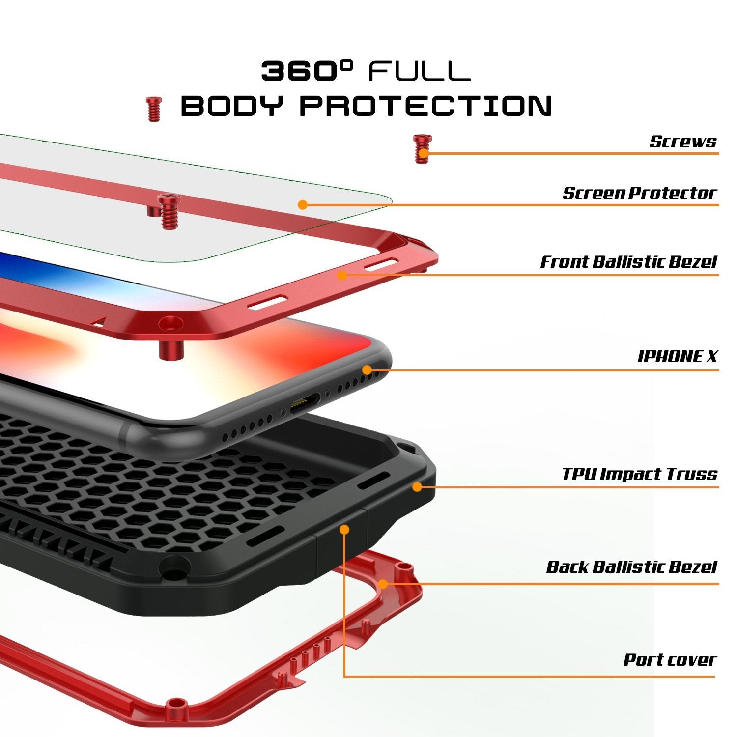 iPhone XR Metal Case, Heavy Duty Military Grade Armor Cover [shock proof] Full Body Hard [Red]