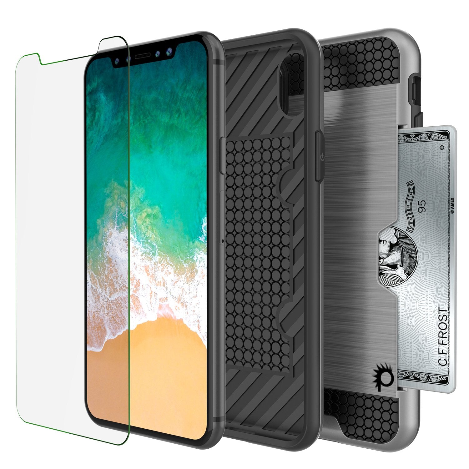 iPhone X Case, PUNKcase [SLOT Series] Slim Fit Dual-Layer Armor Cover & Tempered Glass PUNKSHIELD Screen Protector for Apple iPhone X [Silver]
