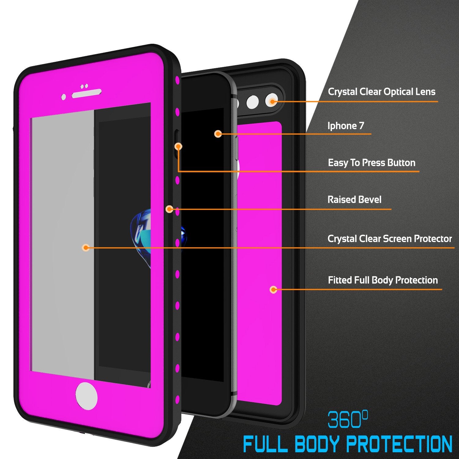 iPhone 7+ Plus Waterproof IP68 Case, Punkcase [Pink] [StudStar Series] [Slim Fit] [Dirtproof]