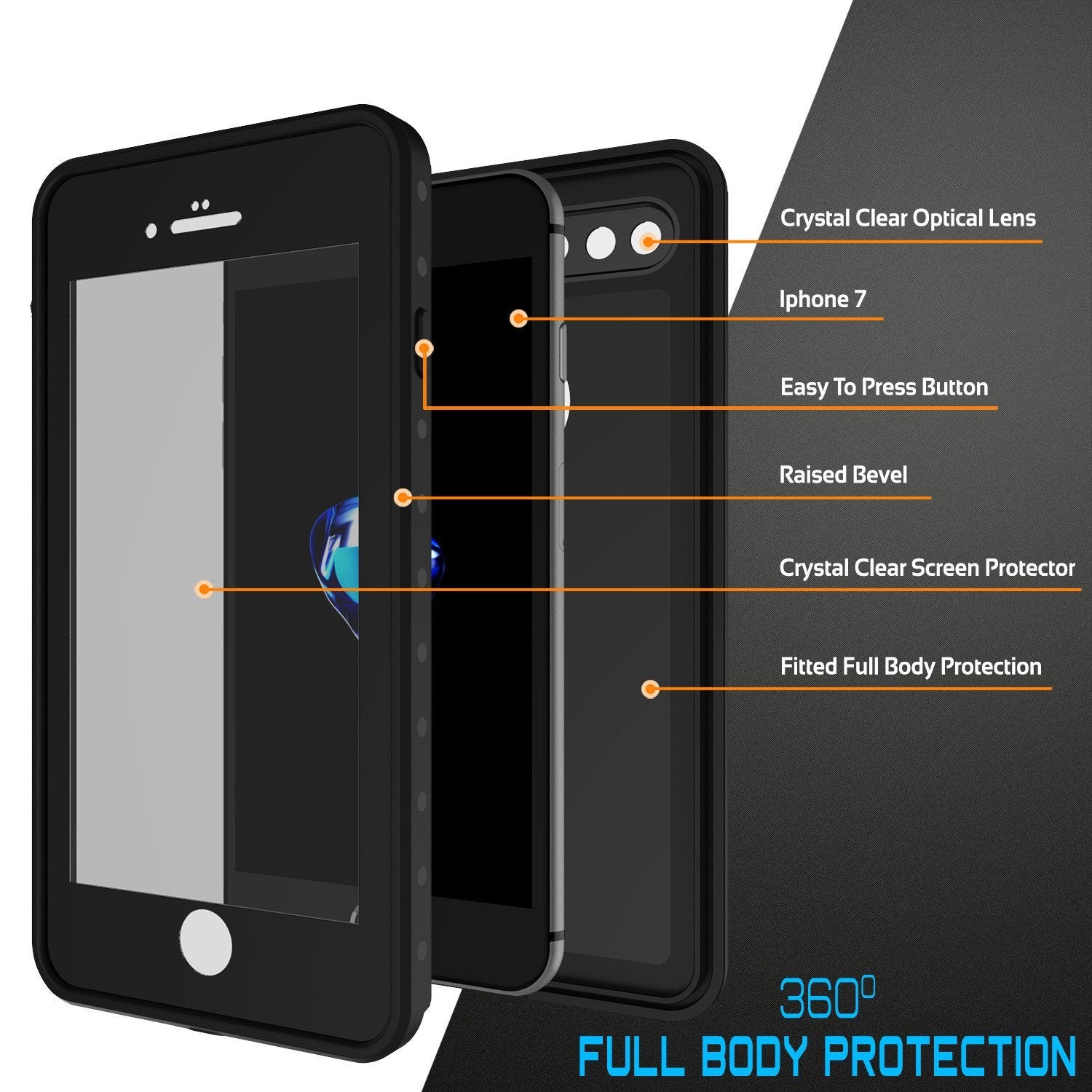 iPhone 8+ Plus Waterproof IP68 Case, Punkcase [Black] [StudStar Series] [Slim Fit] [Dirtproof]