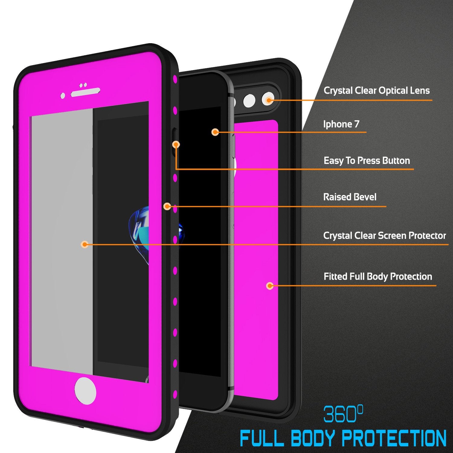 iPhone 8+ Plus Waterproof Case, Punkcase [StudStar Series] [Pink] [Slim Fit] [IP68 Certified] [Shockproof] [Dirtproof] Armor Cover