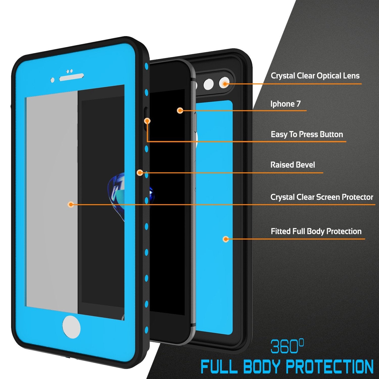 iPhone 8+ Plus Waterproof IP68 Case, Punkcase [Light Blue] [StudStar Series] [Slim Fit] [Dirtproof]