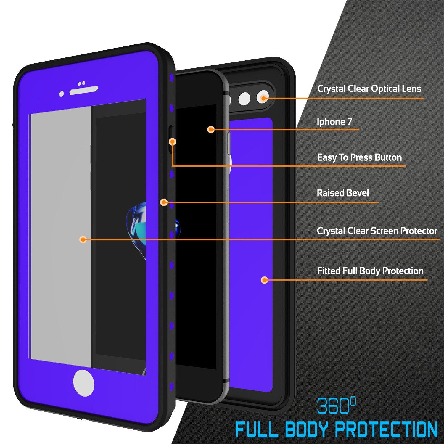 iPhone 8+ Plus Waterproof Case, Punkcase [StudStar Series] [Purple] [Slim Fit] [IP68 Certified] [Shockproof] [Dirtproof] Armor Cover