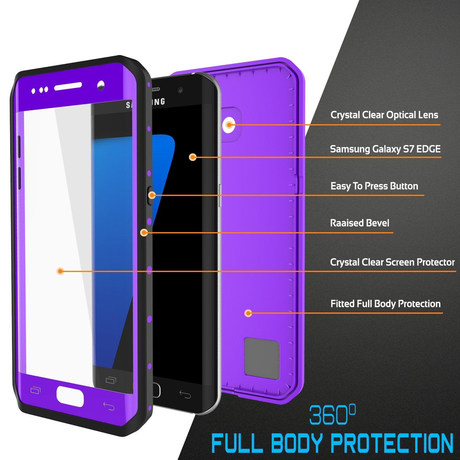 Galaxy S7 EDGE Waterproof Case PunkCase StudStar Purple Thin 6.6ft Underwater IP68 Shock/Snow Proof