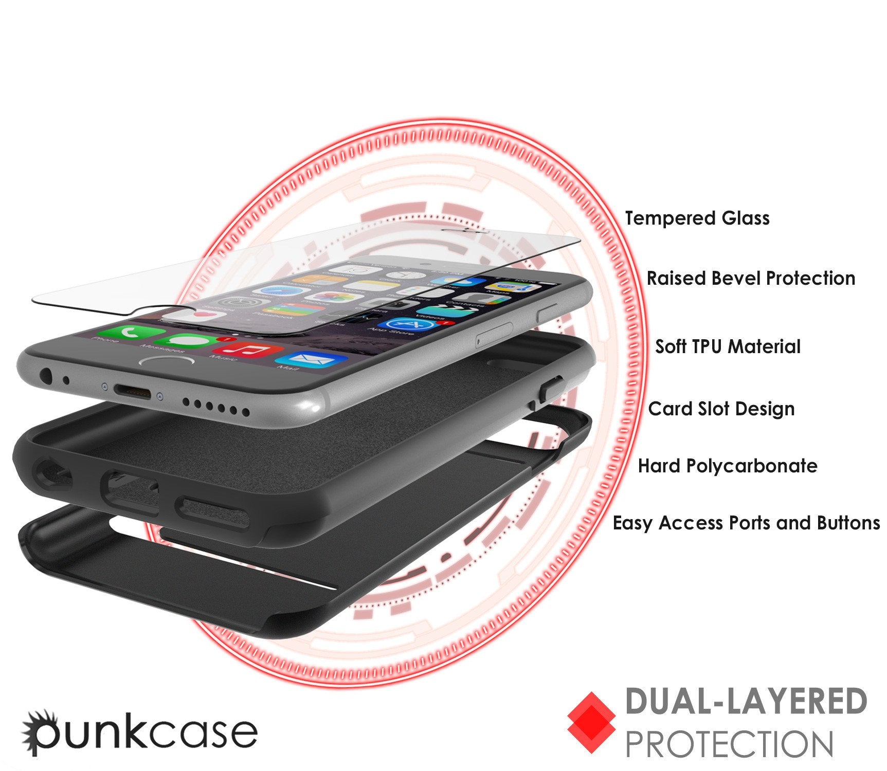 iPhone 6/6s Case PunkCase CLUTCH Black Series Slim Armor Soft Cover Case w/ Tempered Glass