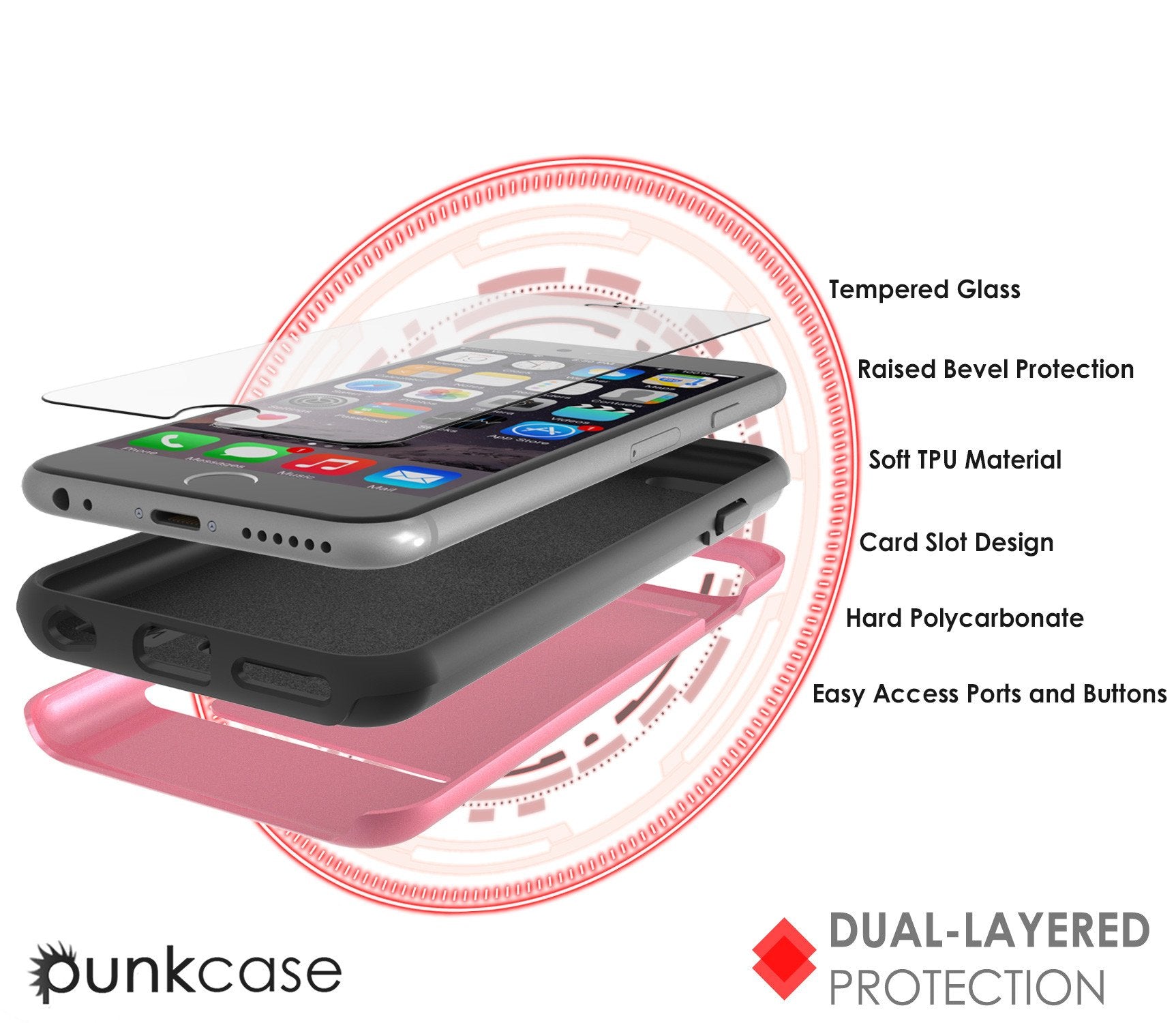 iPhone 6/6s Case PunkCase CLUTCH Pink Series Slim Armor Soft Cover Case w/ Tempered Glass