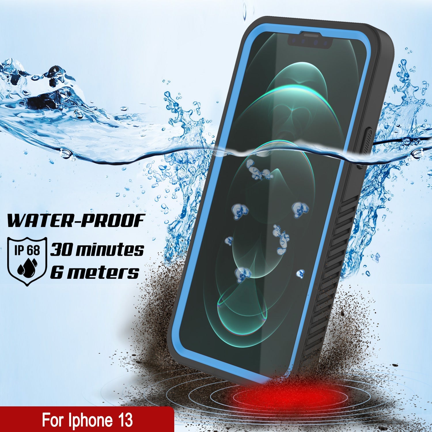 iPhone 13  Waterproof Case, Punkcase [Extreme Series] Armor Cover W/ Built In Screen Protector [Light Blue]