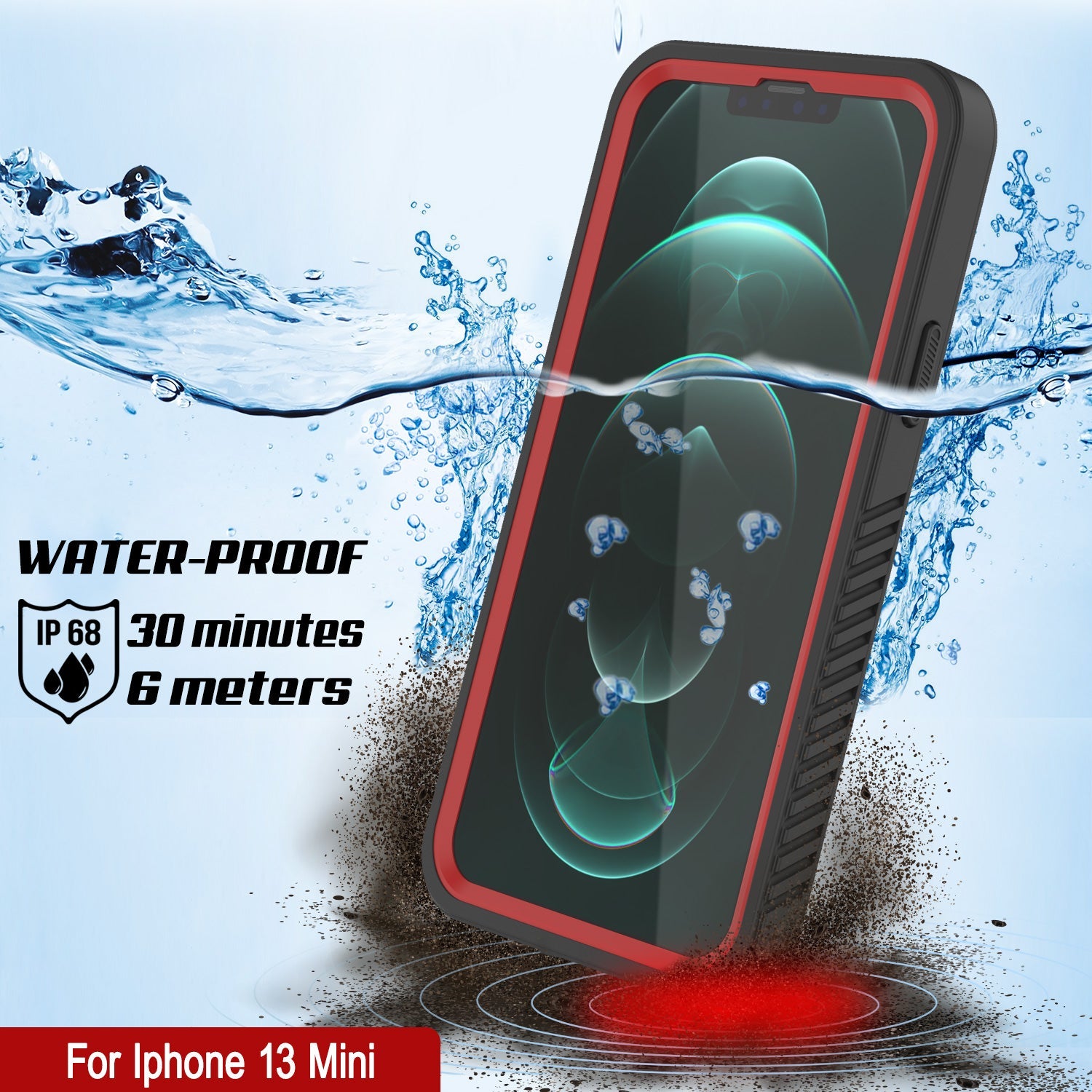 iPhone 13 Mini  Waterproof Case, Punkcase [Extreme Series] Armor Cover W/ Built In Screen Protector [Red]