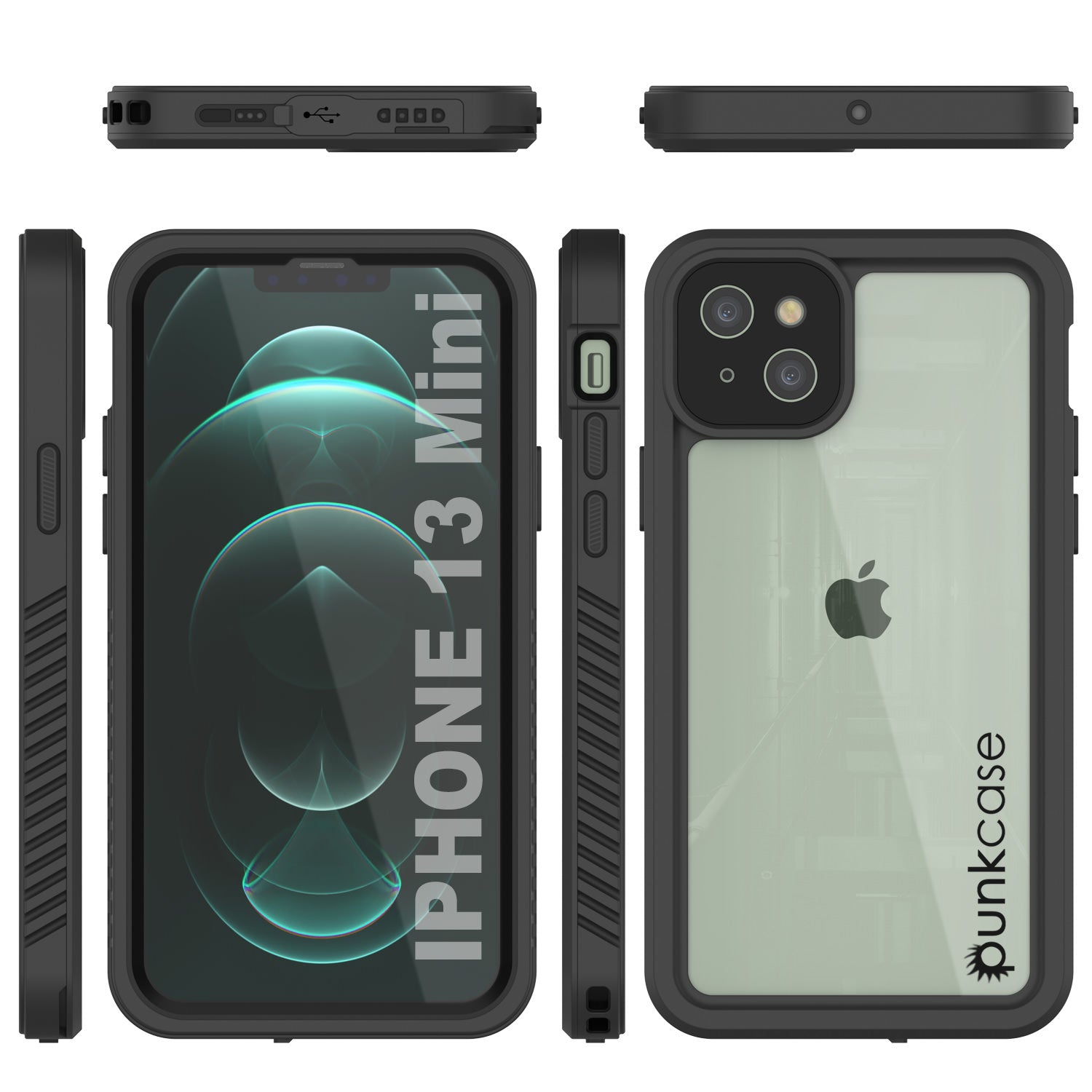 iPhone 13 Mini  Waterproof Case, Punkcase [Extreme Series] Armor Cover W/ Built In Screen Protector [Black]