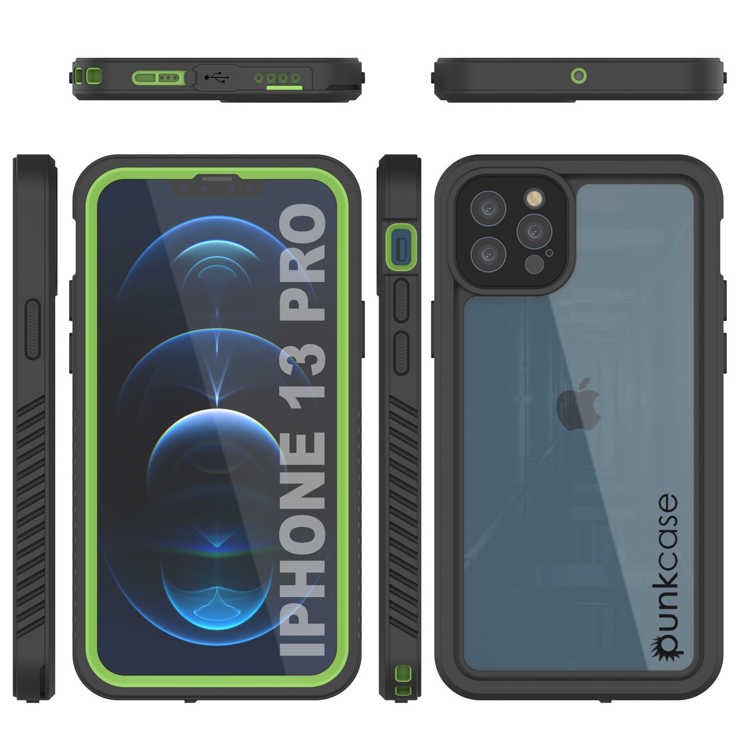 iPhone 13 Pro  Waterproof Case, Punkcase [Extreme Series] Armor Cover W/ Built In Screen Protector [Light Green]