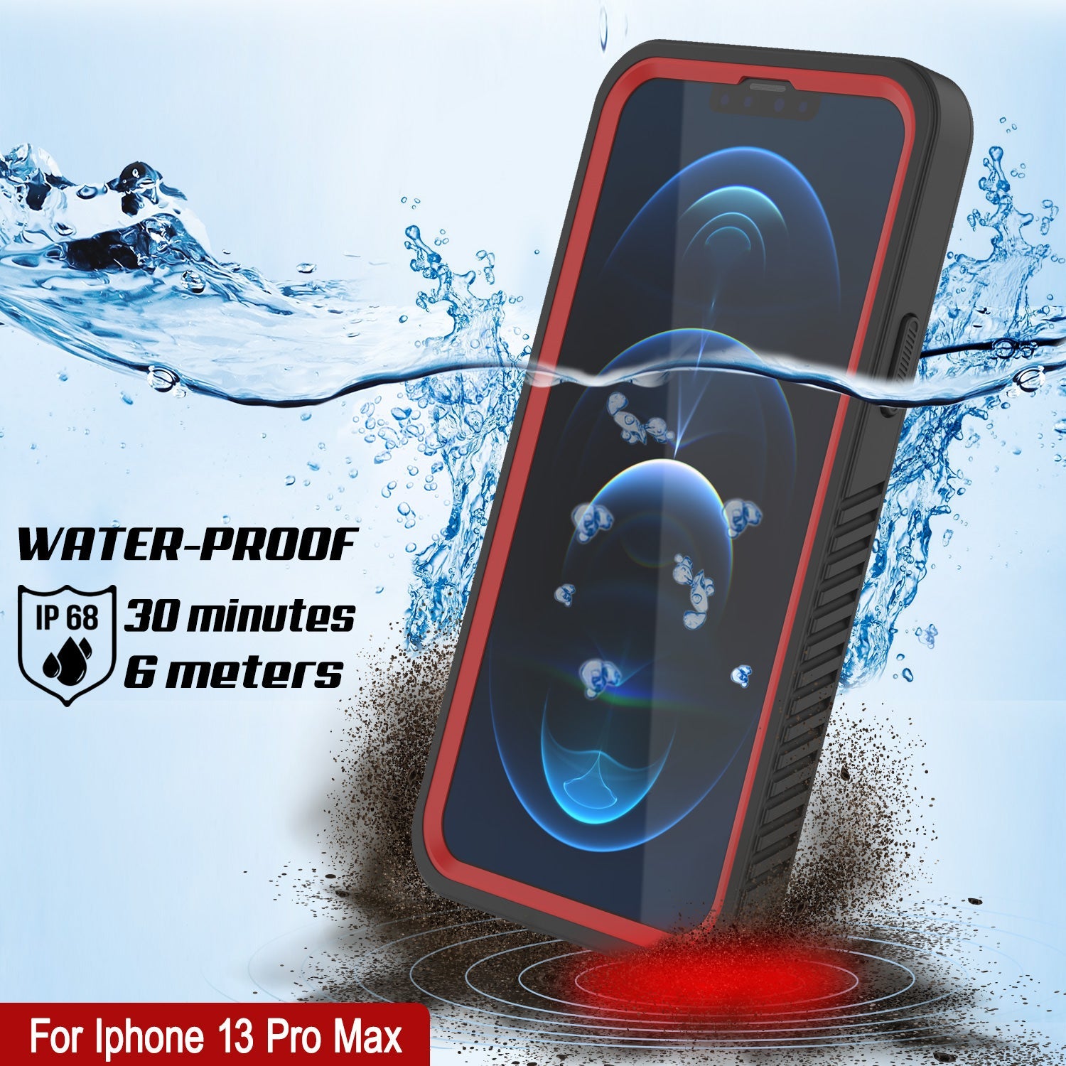 iPhone 13 Pro Max  Waterproof Case, Punkcase [Extreme Series] Armor Cover W/ Built In Screen Protector [Red]
