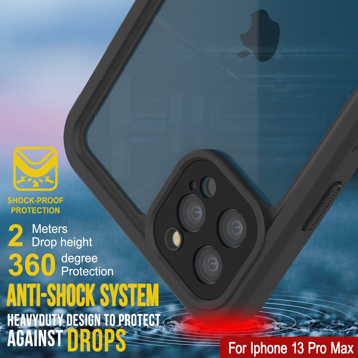 iPhone 13 Pro Max  Waterproof Case, Punkcase [Extreme Series] Armor Cover W/ Built In Screen Protector [Black]