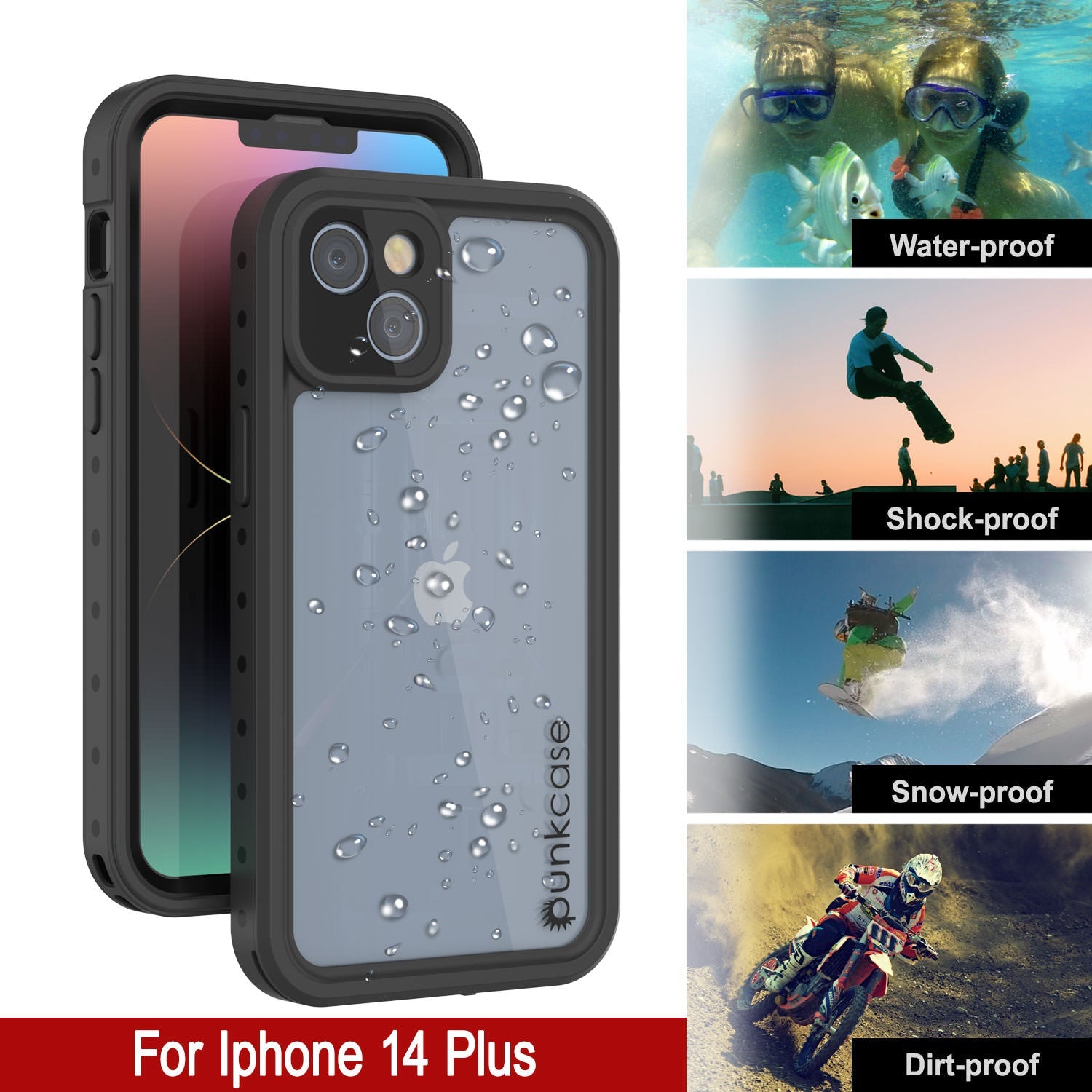 iPhone 14 Plus Waterproof IP68 Case, Punkcase [Clear] [StudStar Series] [Slim Fit] [Dirtproof]