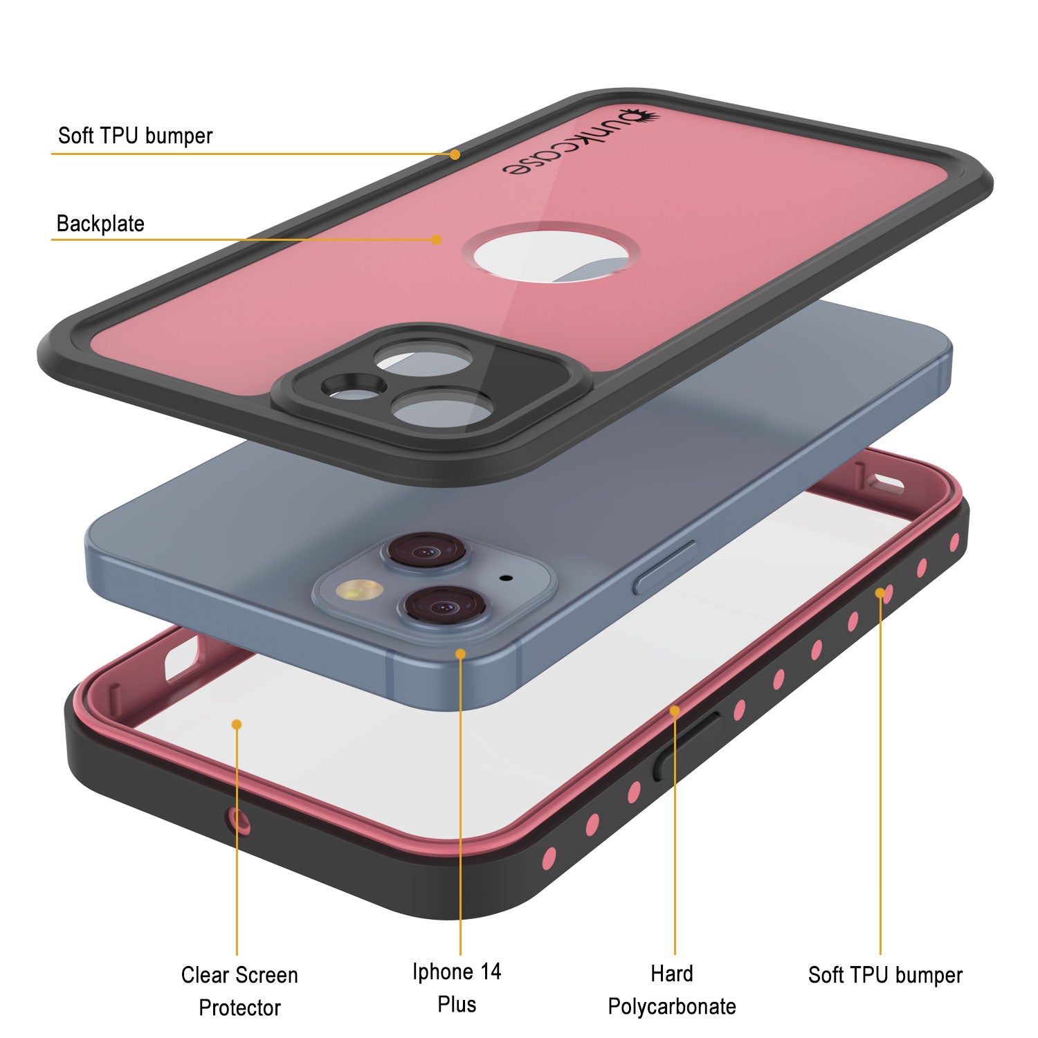 iPhone 14 Plus Waterproof IP68 Case, Punkcase [Pink] [StudStar Series] [Slim Fit] [Dirtproof]