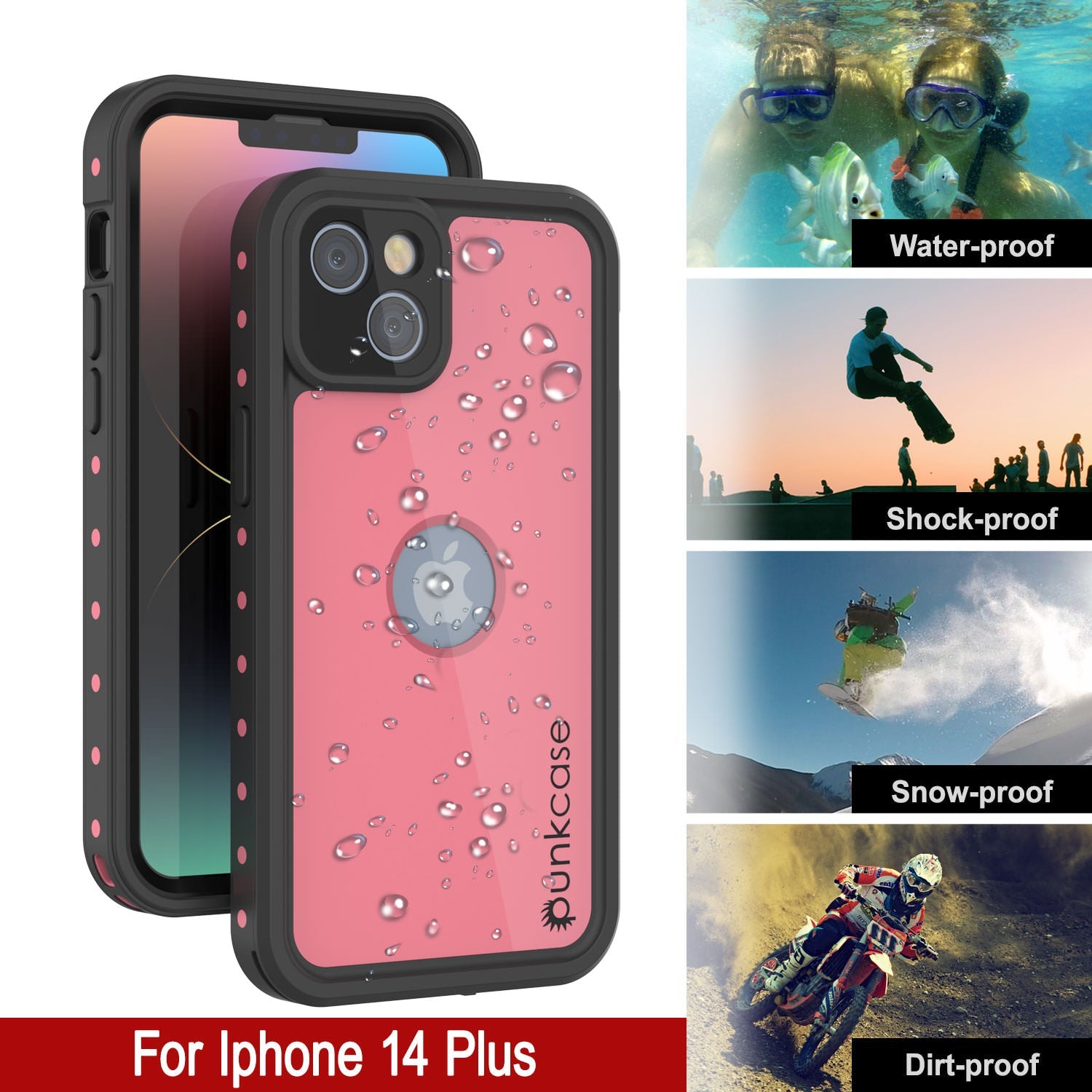 iPhone 14 Plus Waterproof IP68 Case, Punkcase [Pink] [StudStar Series] [Slim Fit] [Dirtproof]