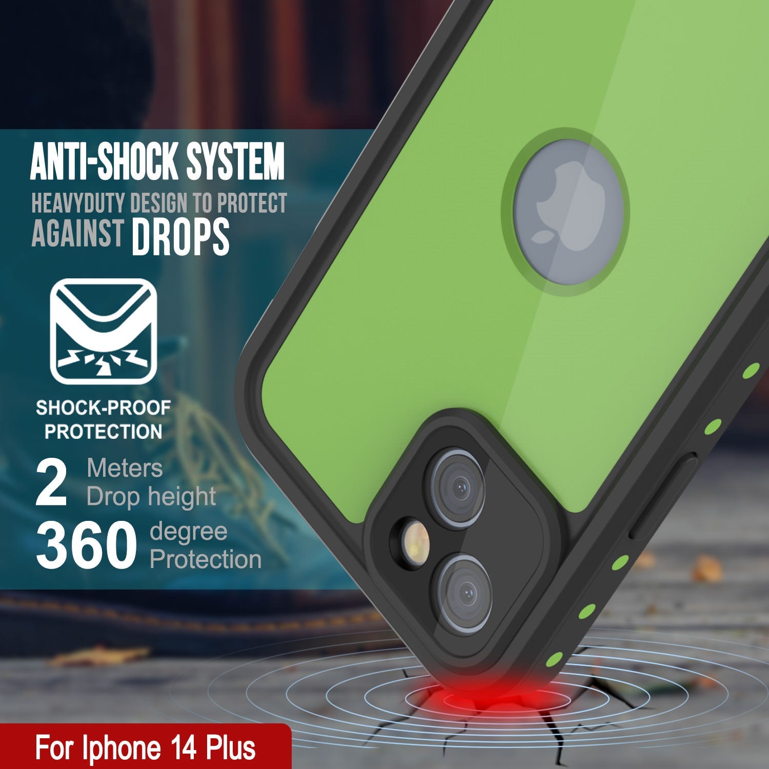 iPhone 14 Plus Waterproof IP68 Case, Punkcase [Light green] [StudStar Series] [Slim Fit] [Dirtproof]