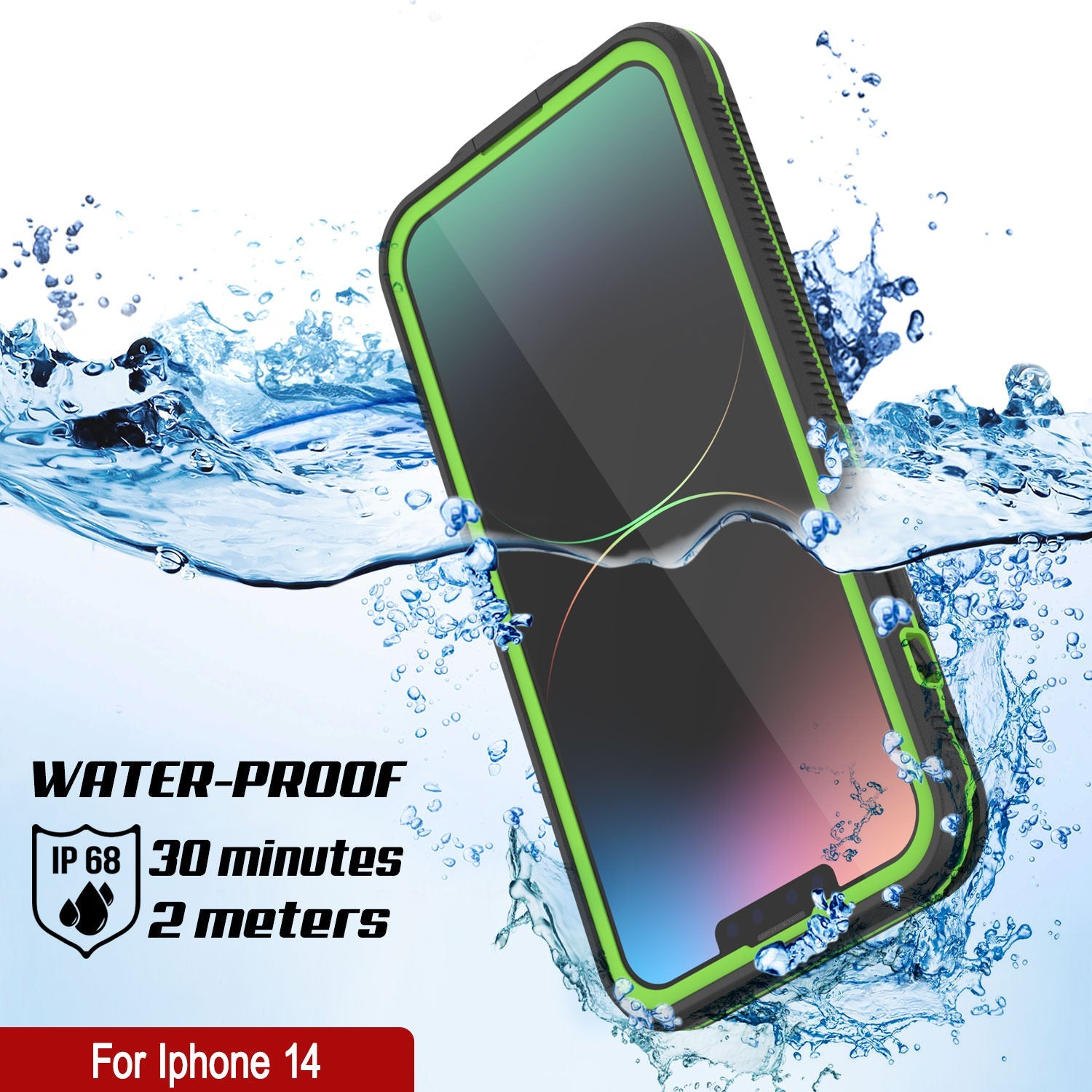 Punkcase iPhone 14 Waterproof Case [Aqua Series] Armor Cover [Black-Green]