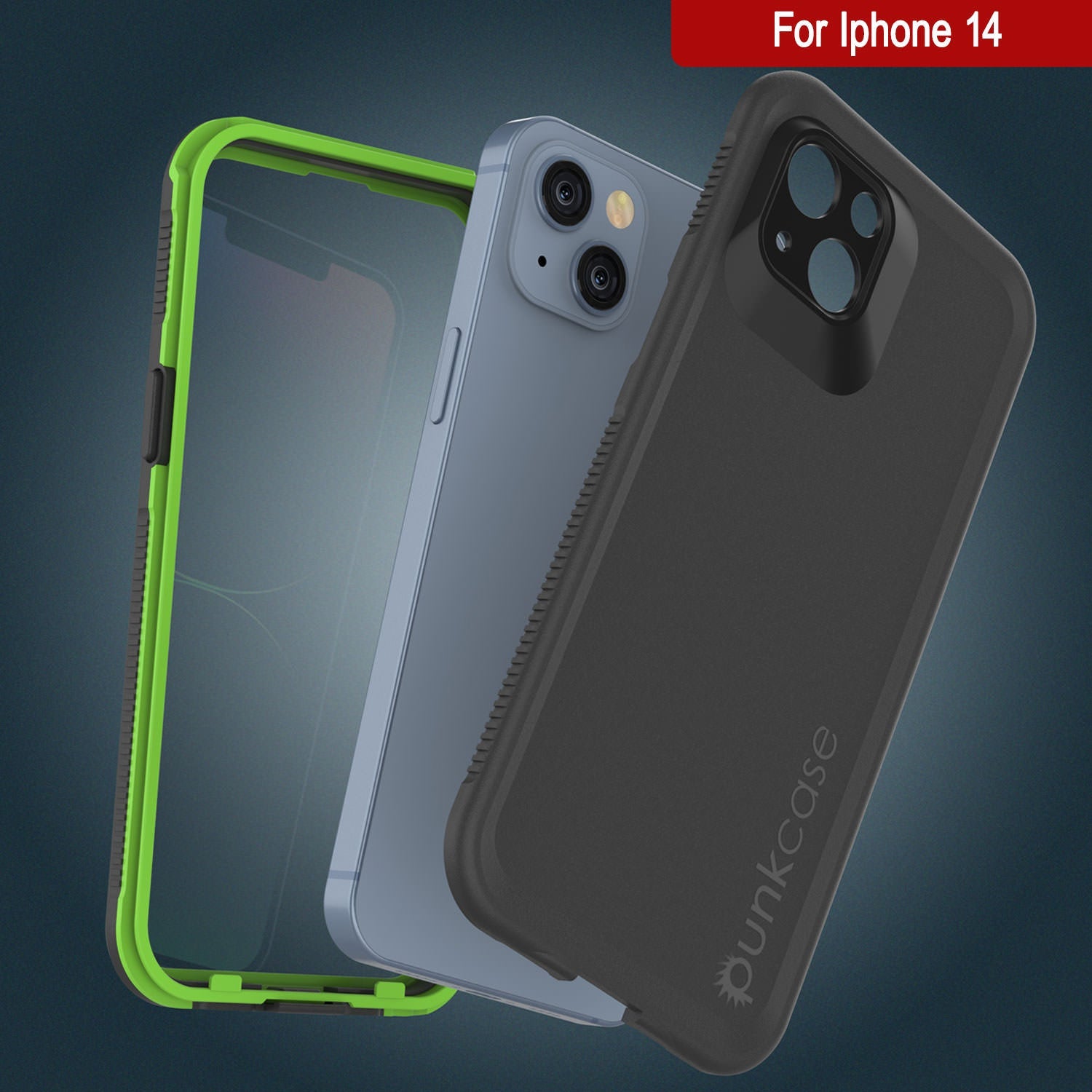 Punkcase iPhone 14 Waterproof Case [Aqua Series] Armor Cover [Black-Green]