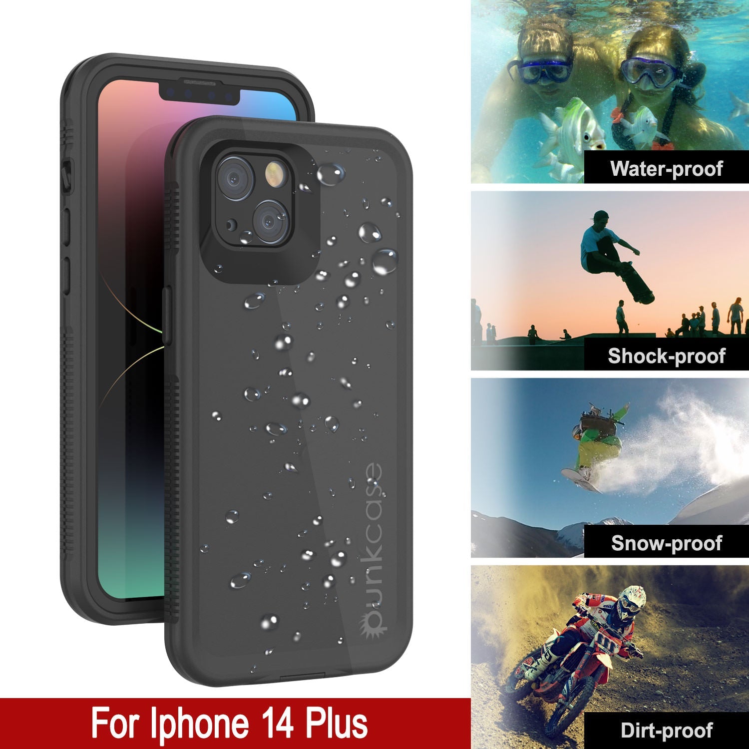 Punkcase iPhone 14 Plus Waterproof Case [Aqua Series] Armor Cover [Black]