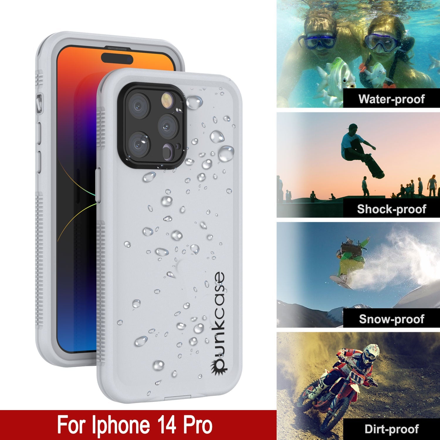 Punkcase iPhone 14 Pro Waterproof Case [Aqua Series] Armor Cover [White]