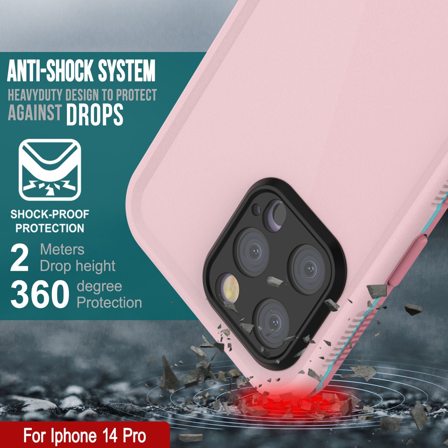 Punkcase iPhone 14 Pro Waterproof Case [Aqua Series] Armor Cover [Pink]