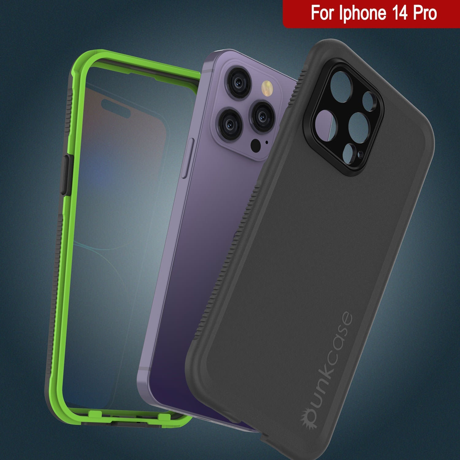 Punkcase iPhone 14 Pro Waterproof Case [Aqua Series] Armor Cover [Black-Green]