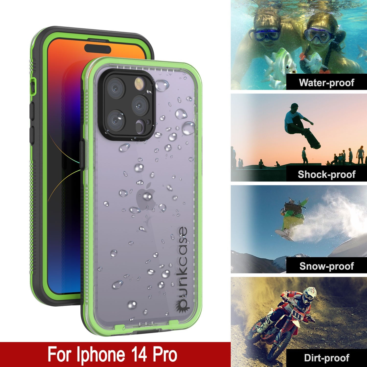 Punkcase iPhone 14 Pro Waterproof Case [Aqua Series] Armor Cover [Clear Black] [Clear Back]