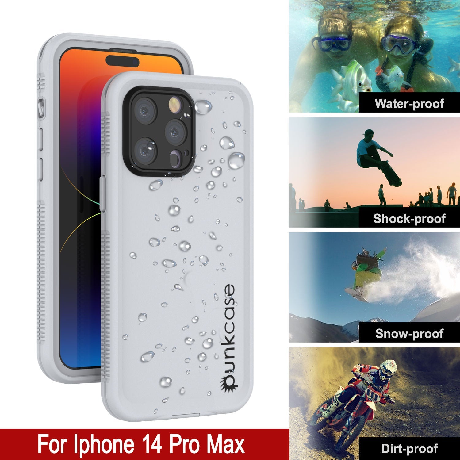 Punkcase iPhone 14 Pro Max Waterproof Case [Aqua Series] Armor Cover [White]