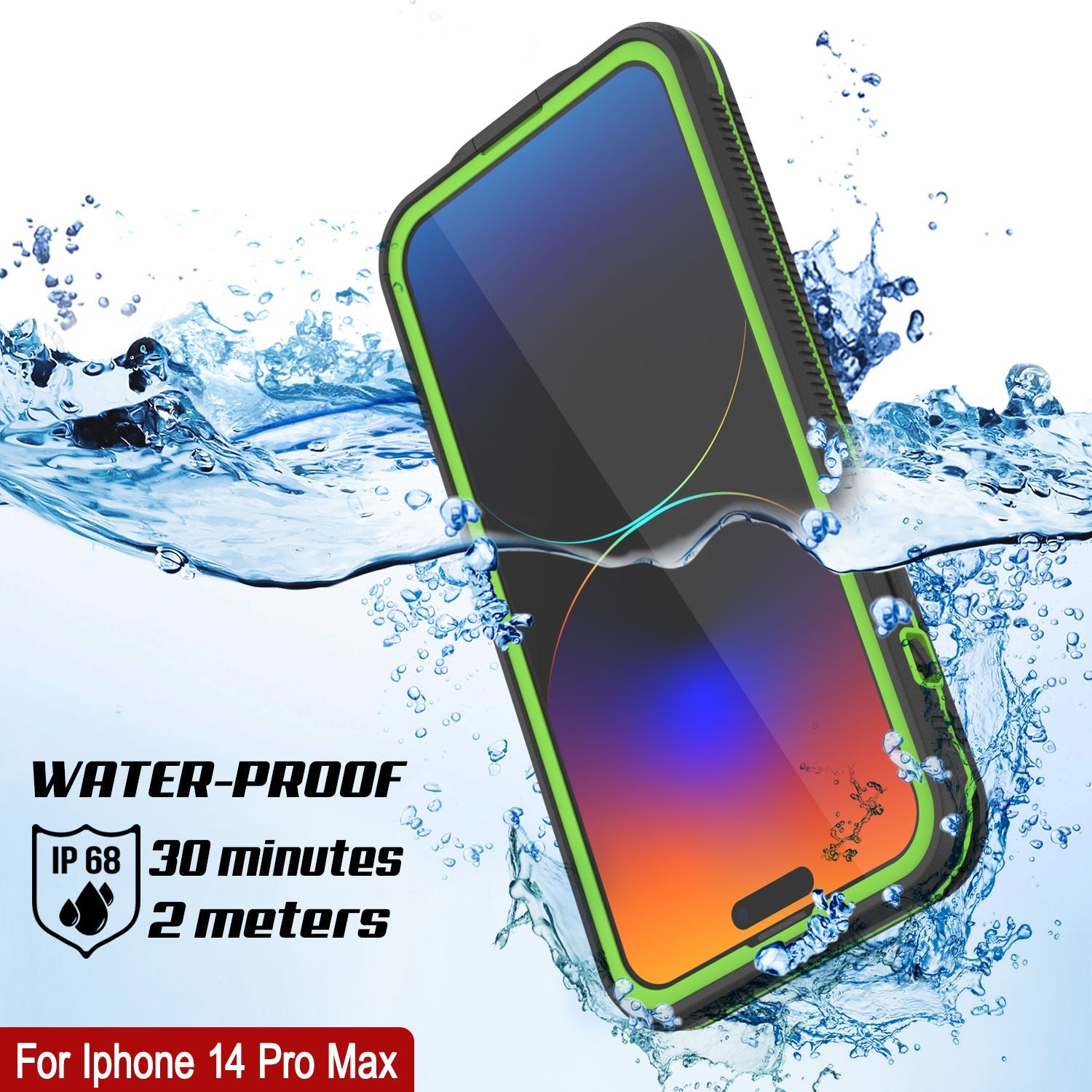 Punkcase iPhone 14 Pro Max Waterproof Case [Aqua Series] Armor Cover [Black-Green]