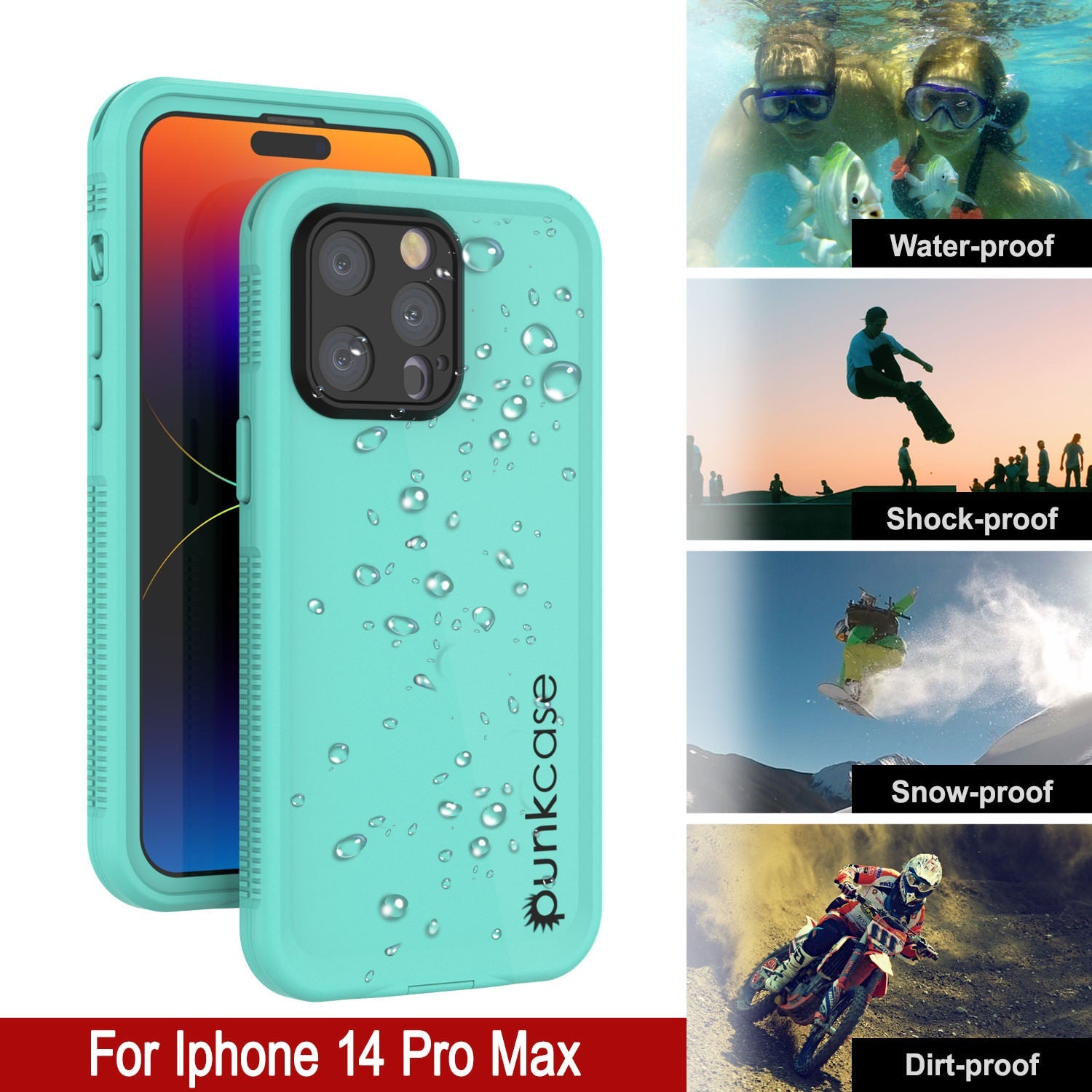 Punkcase iPhone 14 Pro Max Waterproof Case [Aqua Series] Armor Cover [Blue]