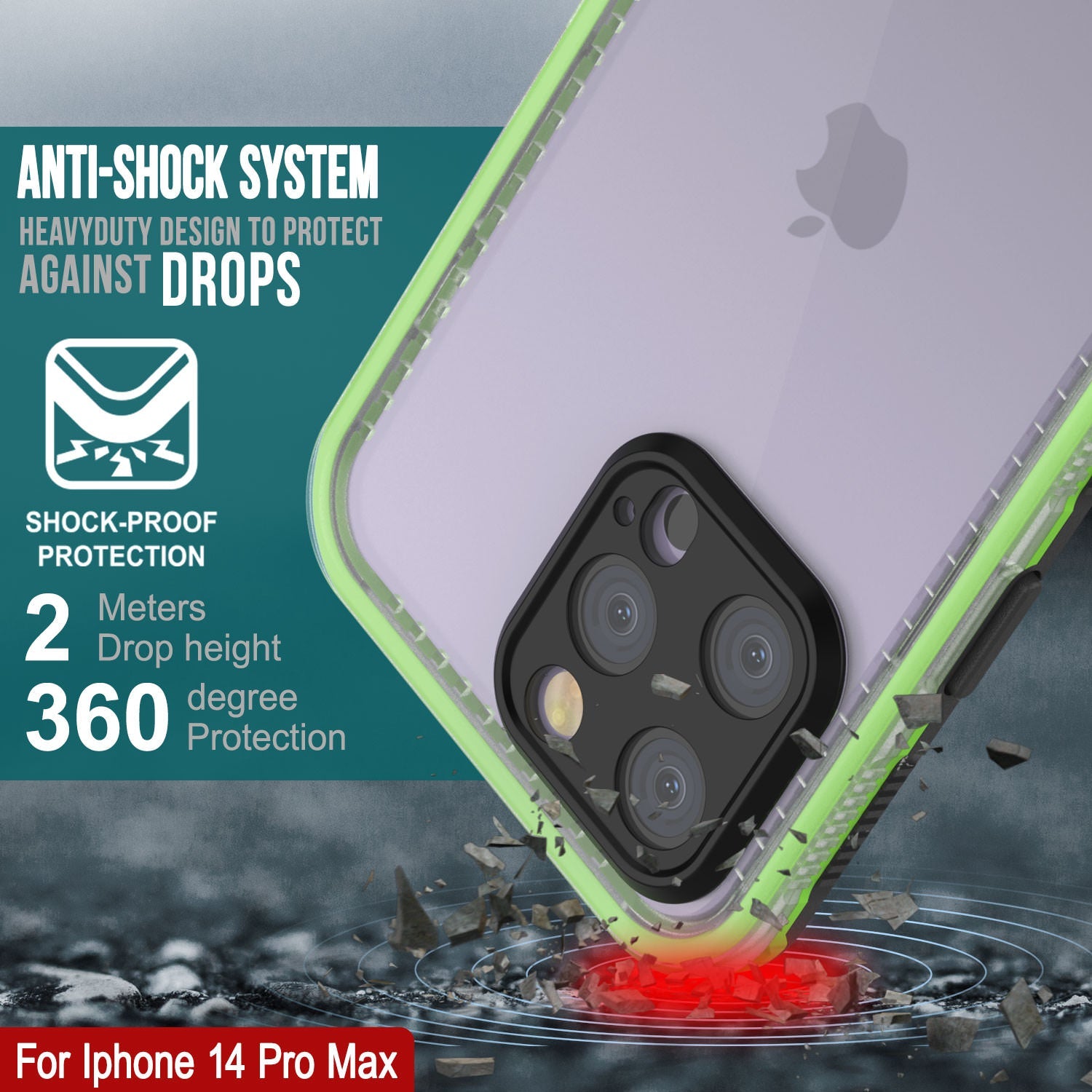 Punkcase iPhone 14 Pro Max Waterproof Case [Aqua Series] Armor Cover [Clear Black] [Clear Back]