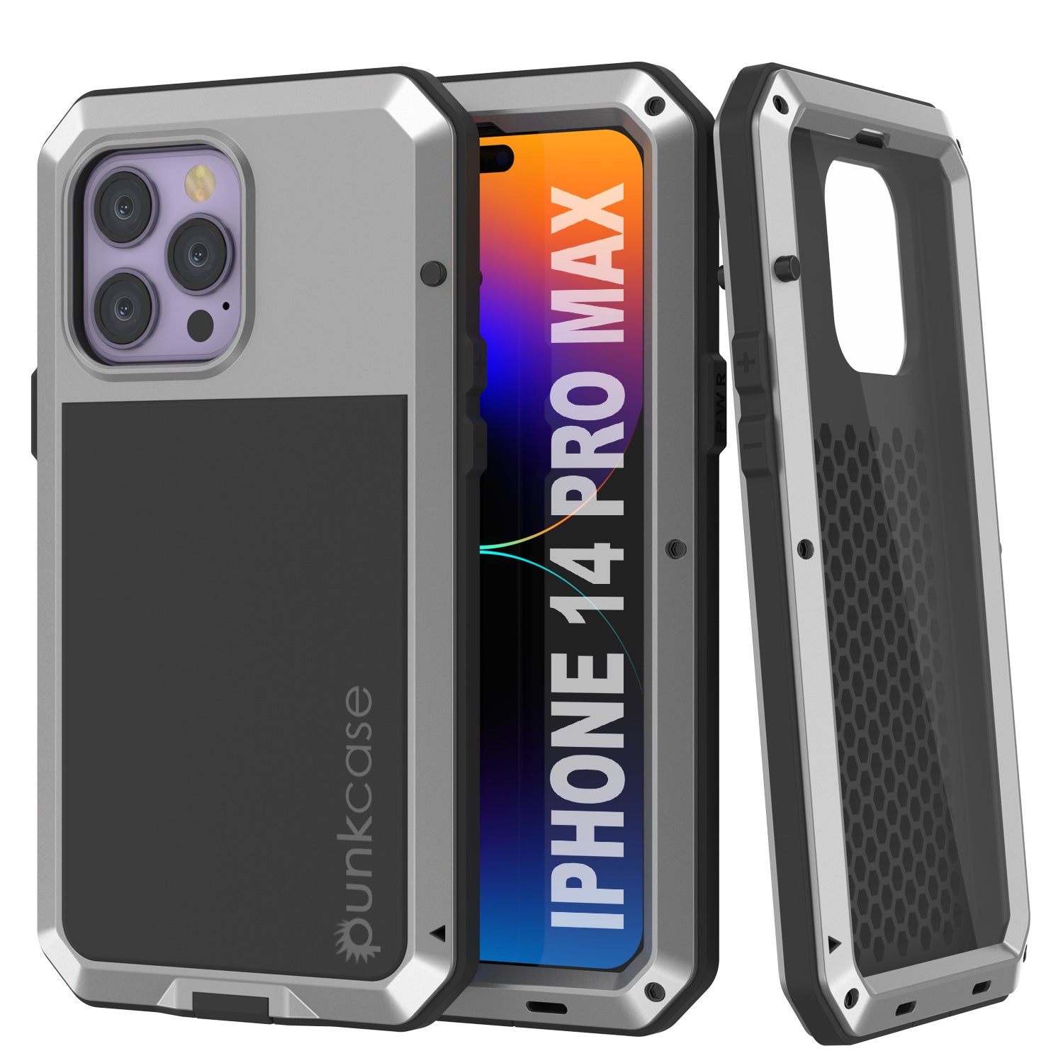 iPhone 14 Pro Max Metal Case, Heavy Duty Military Grade Armor Cover [shock proof] Full Body Hard [Silver]