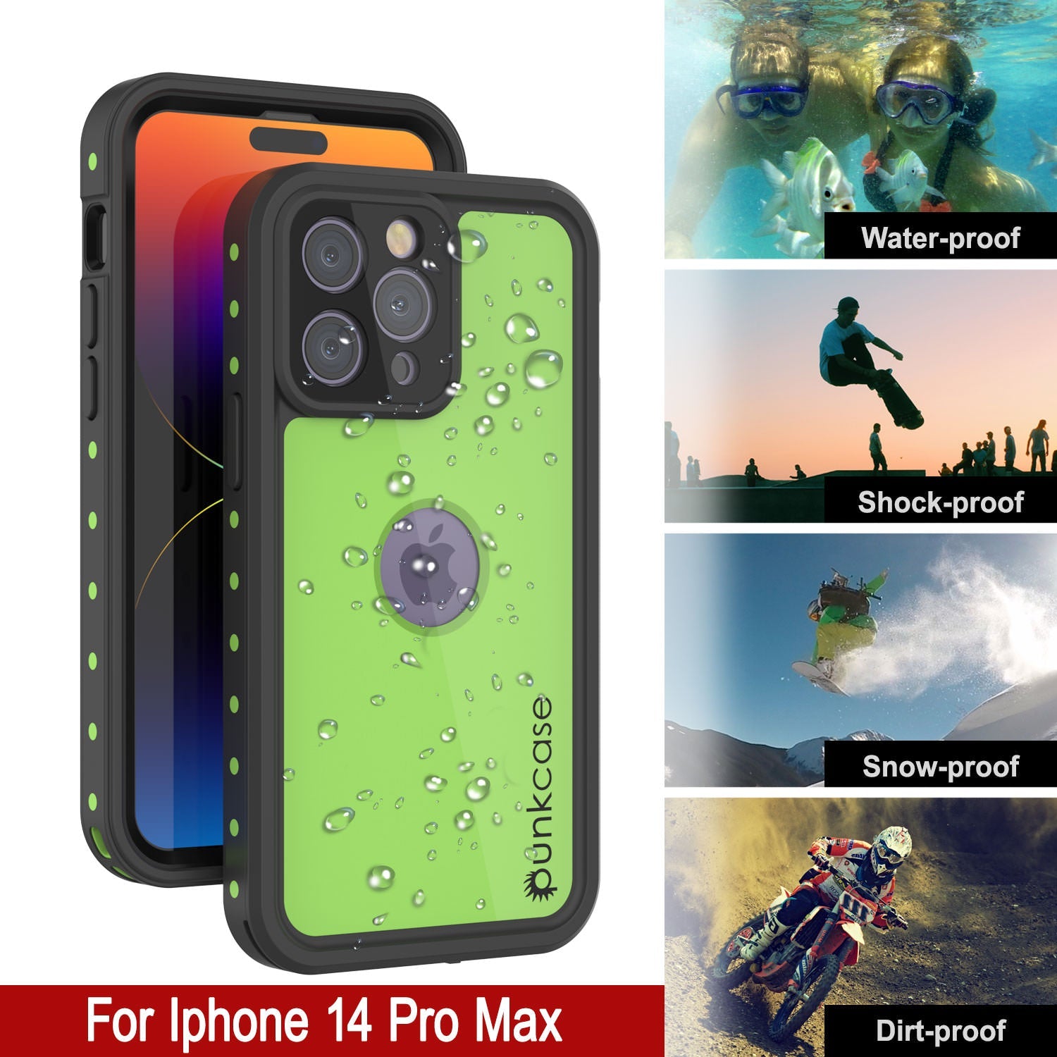 iPhone 14 Pro Max Waterproof IP68 Case, Punkcase [Light green] [StudStar Series] [Slim Fit] [Dirtproof]